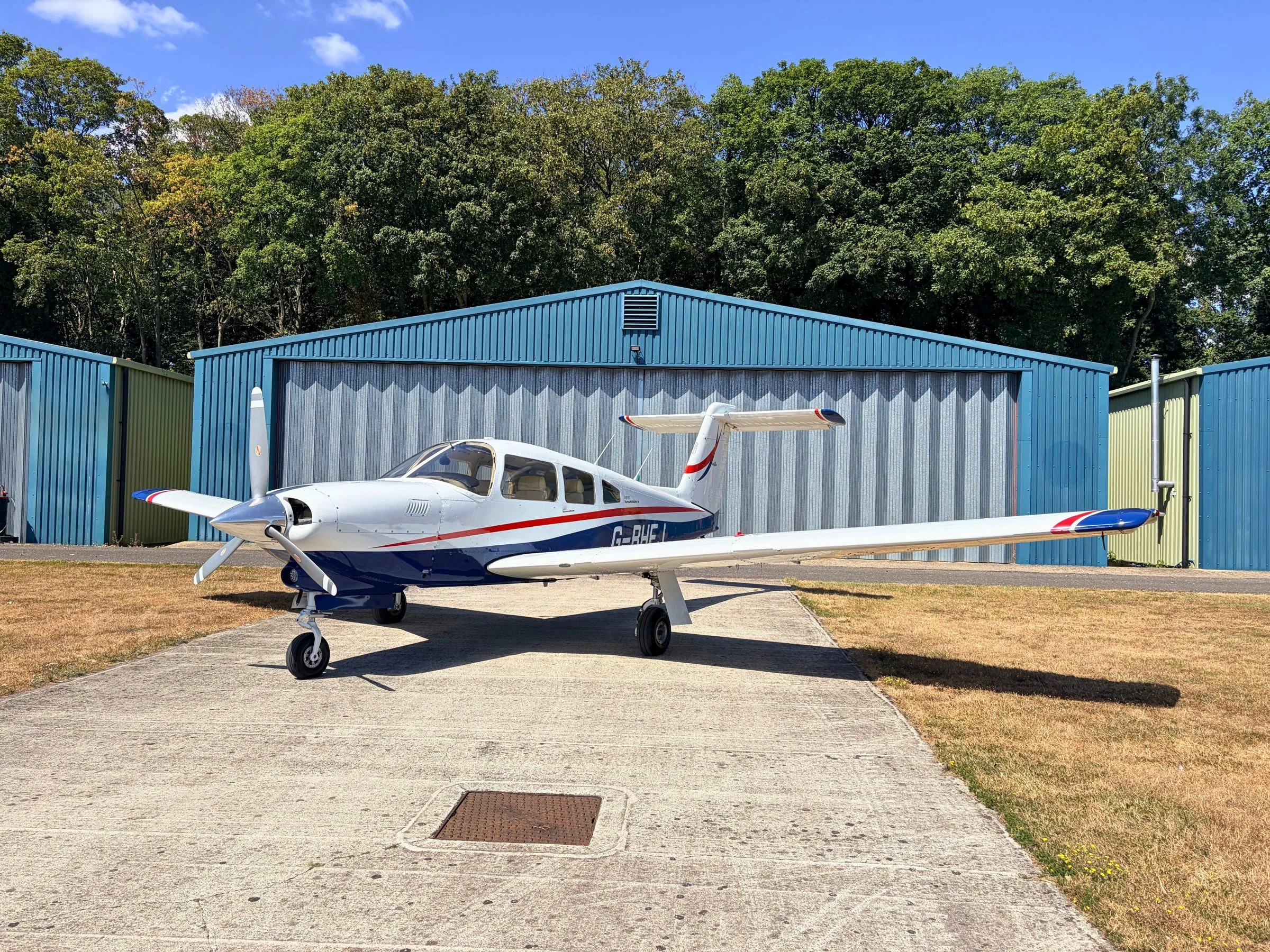Exterior view of a 1979 Piper PA-28RT-201T Turbo Arrow IV.