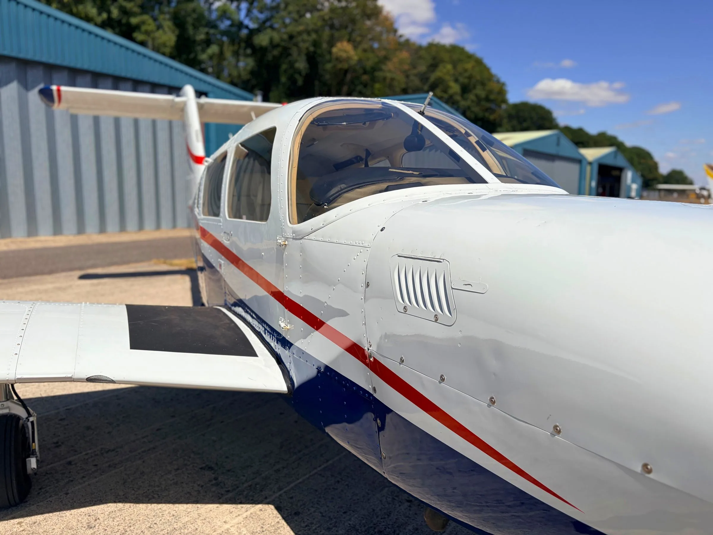 Exterior view of a 1979 Piper PA-28RT-201T Turbo Arrow IV.