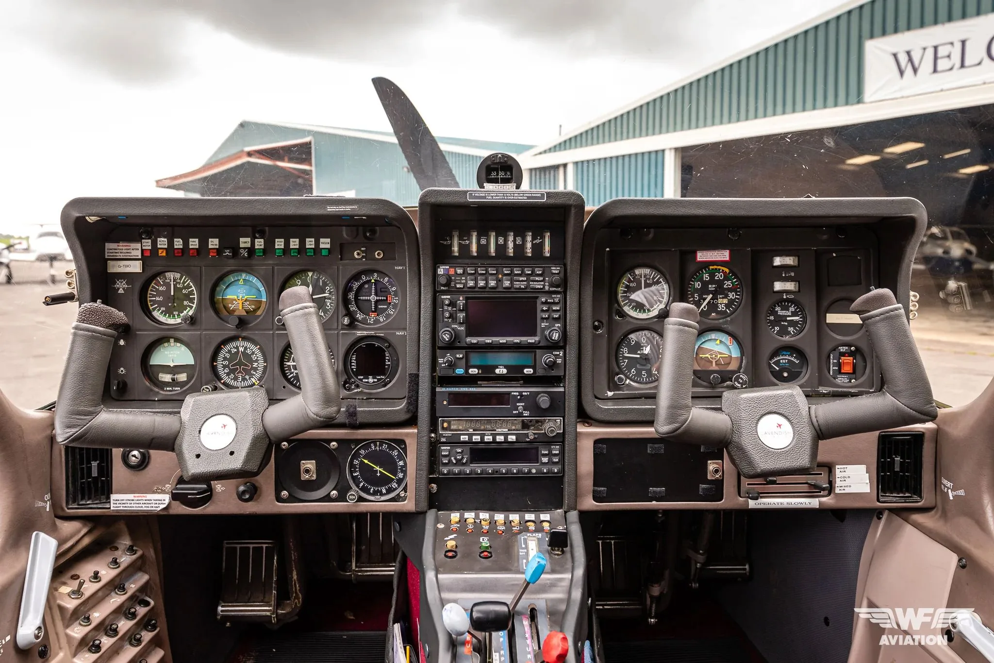 Cockpit and instrument panel of a 1983 Socata TB-10 Tobago.