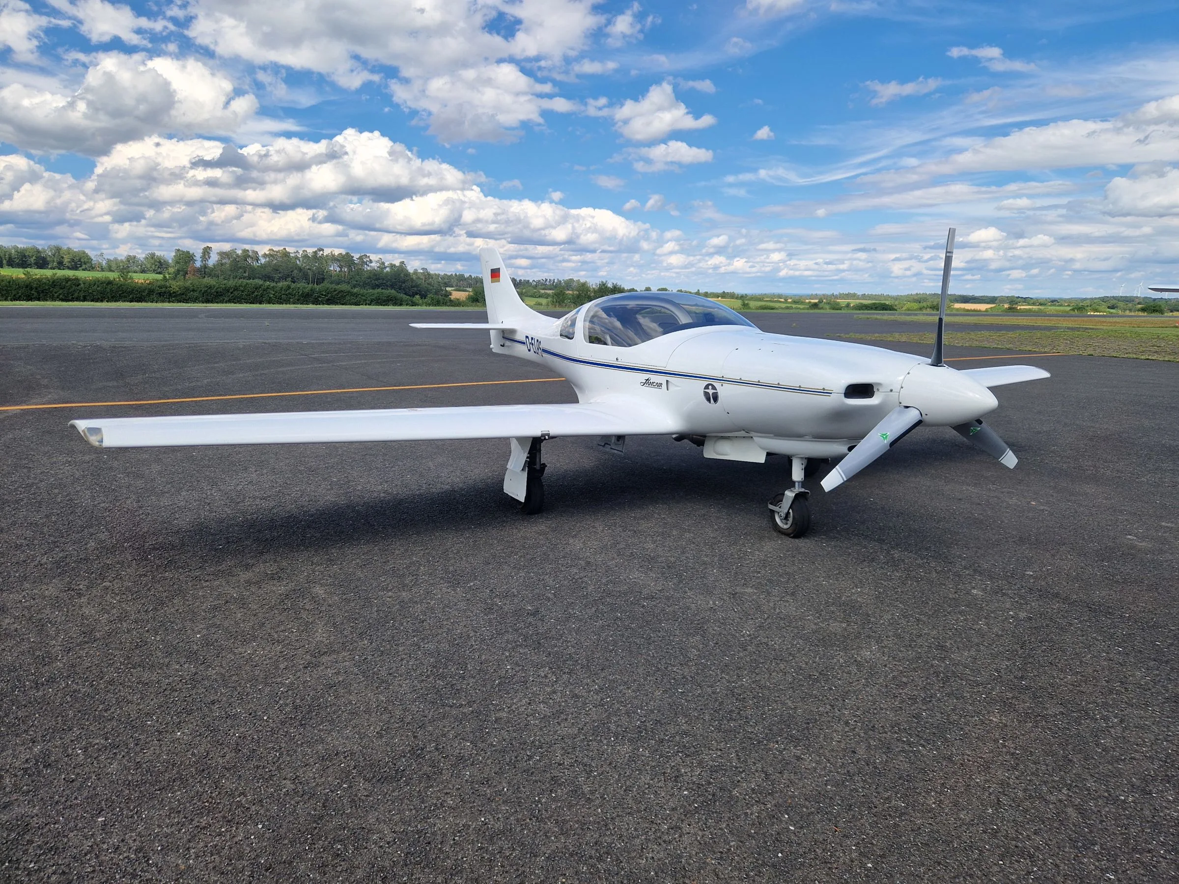 Exterior view of a 1990 Lancair 235.