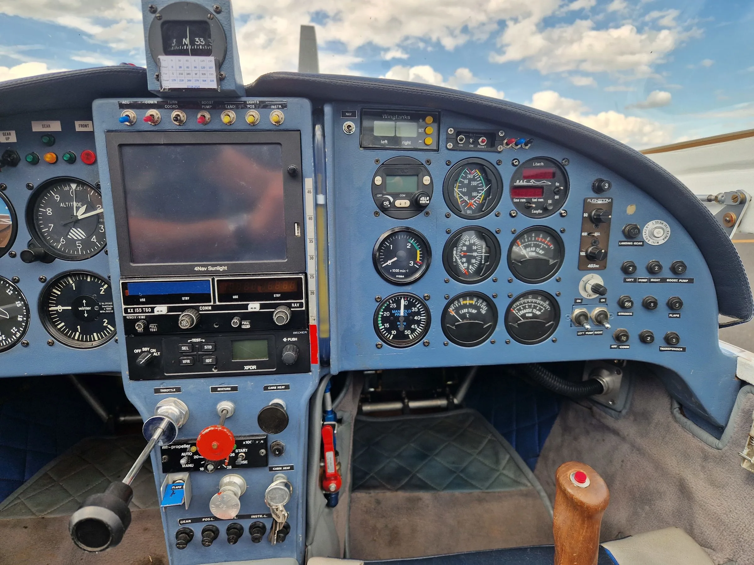 Cockpit and instrument panel of a 1990 Lancair 235.