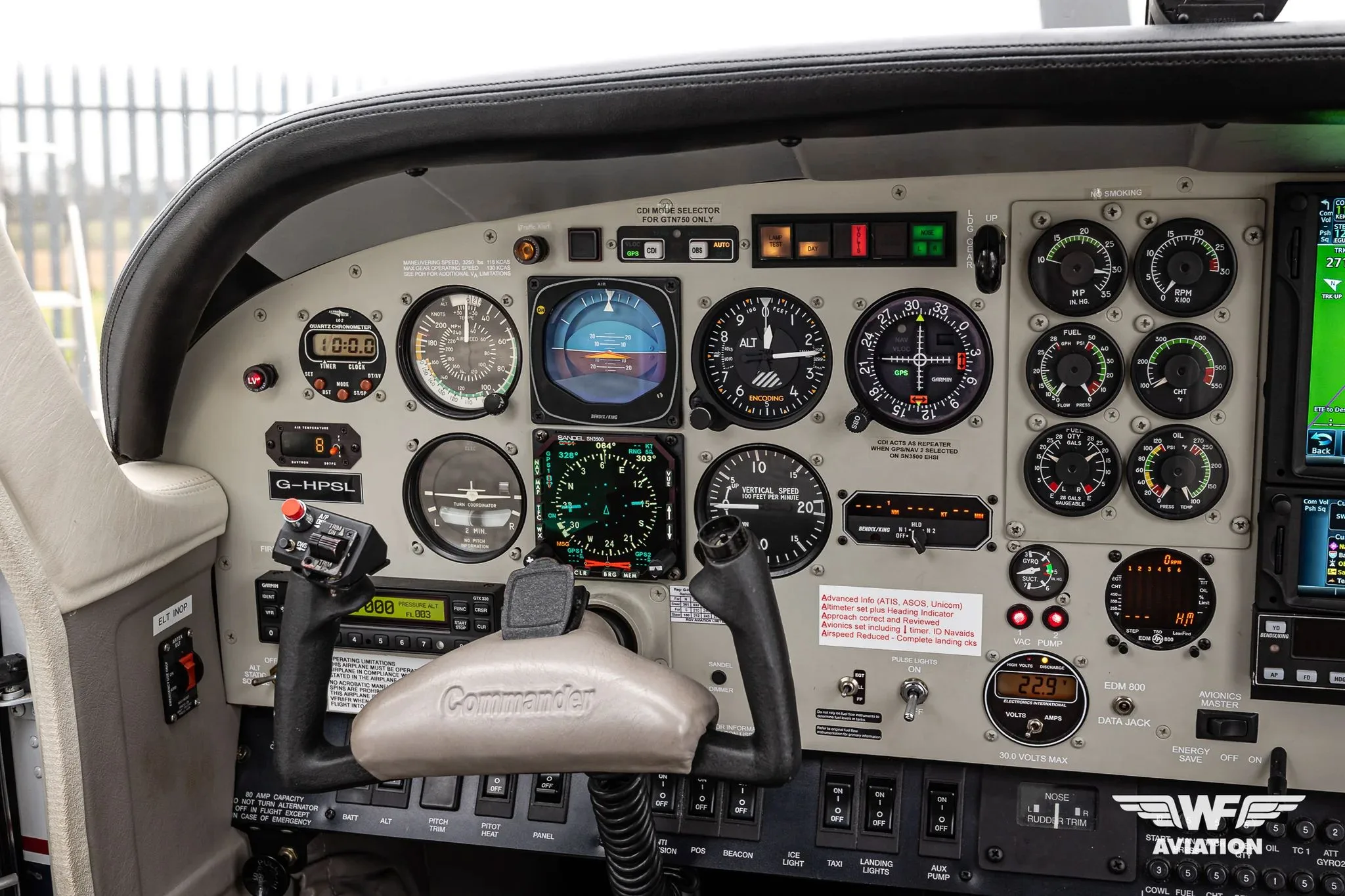 Cockpit and instrument panel of a 2001 Rockwell Commander 115.