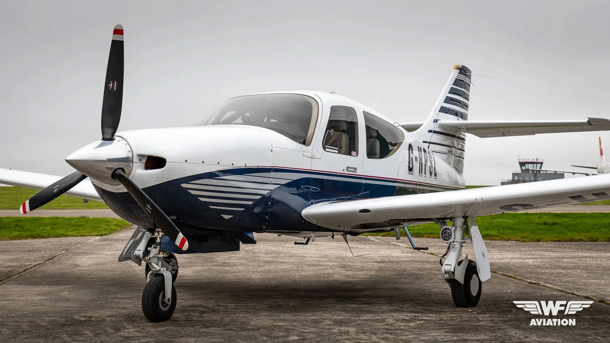 Exterior view of a 2001 Rockwell Commander 115, G-HPSL.