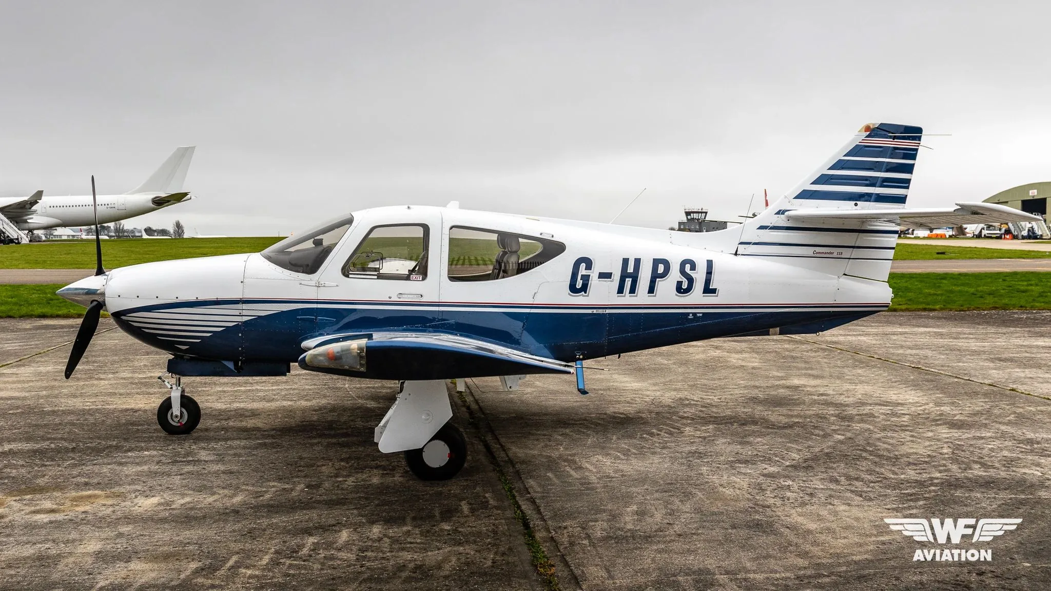 Exterior view of a 2001 Rockwell Commander 115, G-HPSL.