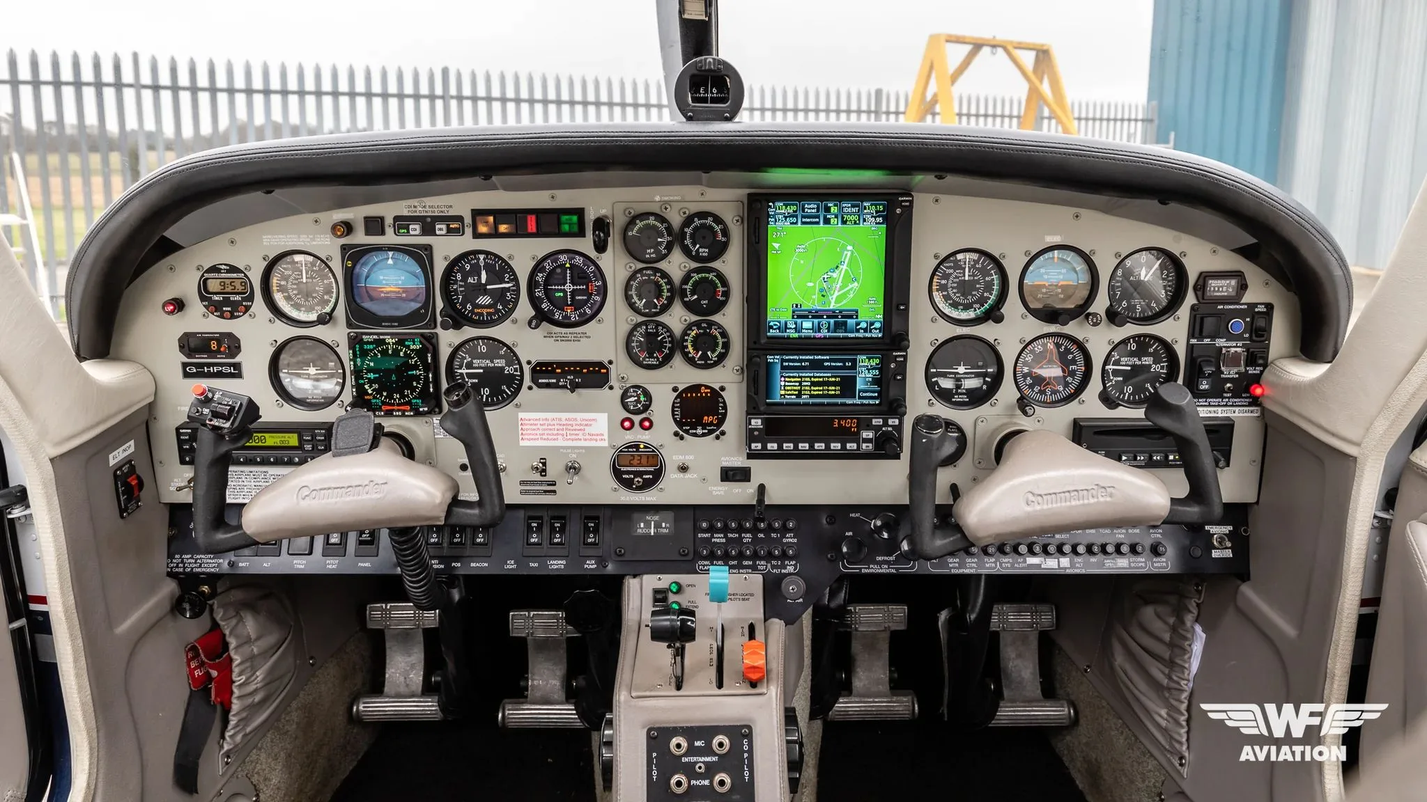 Cockpit and instrument panel of a 2001 Rockwell Commander 115.