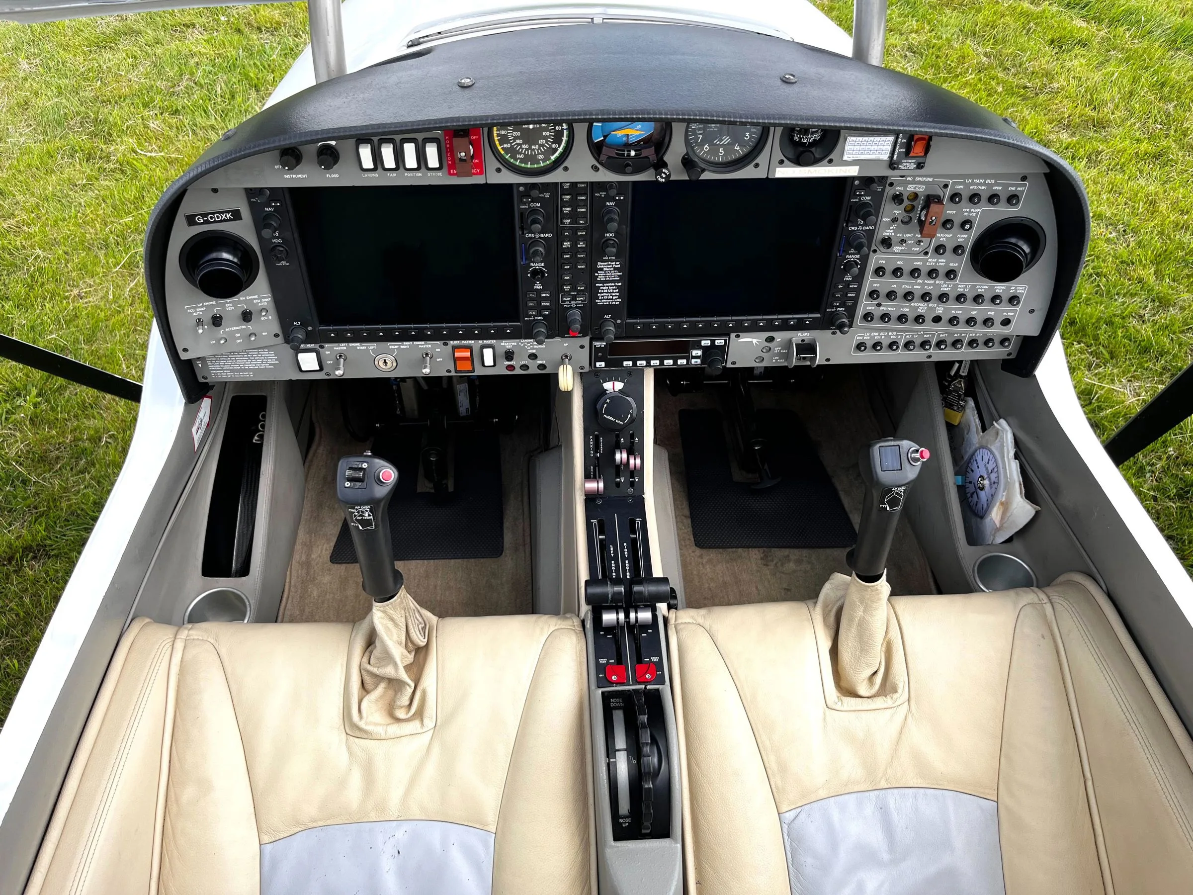 Cockpit and instrument panel of a 2006 Diamond DA42 Twin Star.