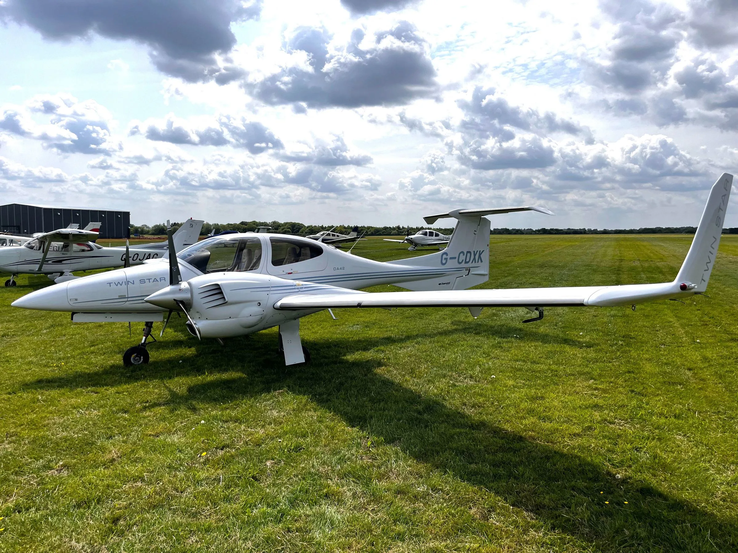 Exterior view of a 2006 Diamond DA42 Twin Star.
