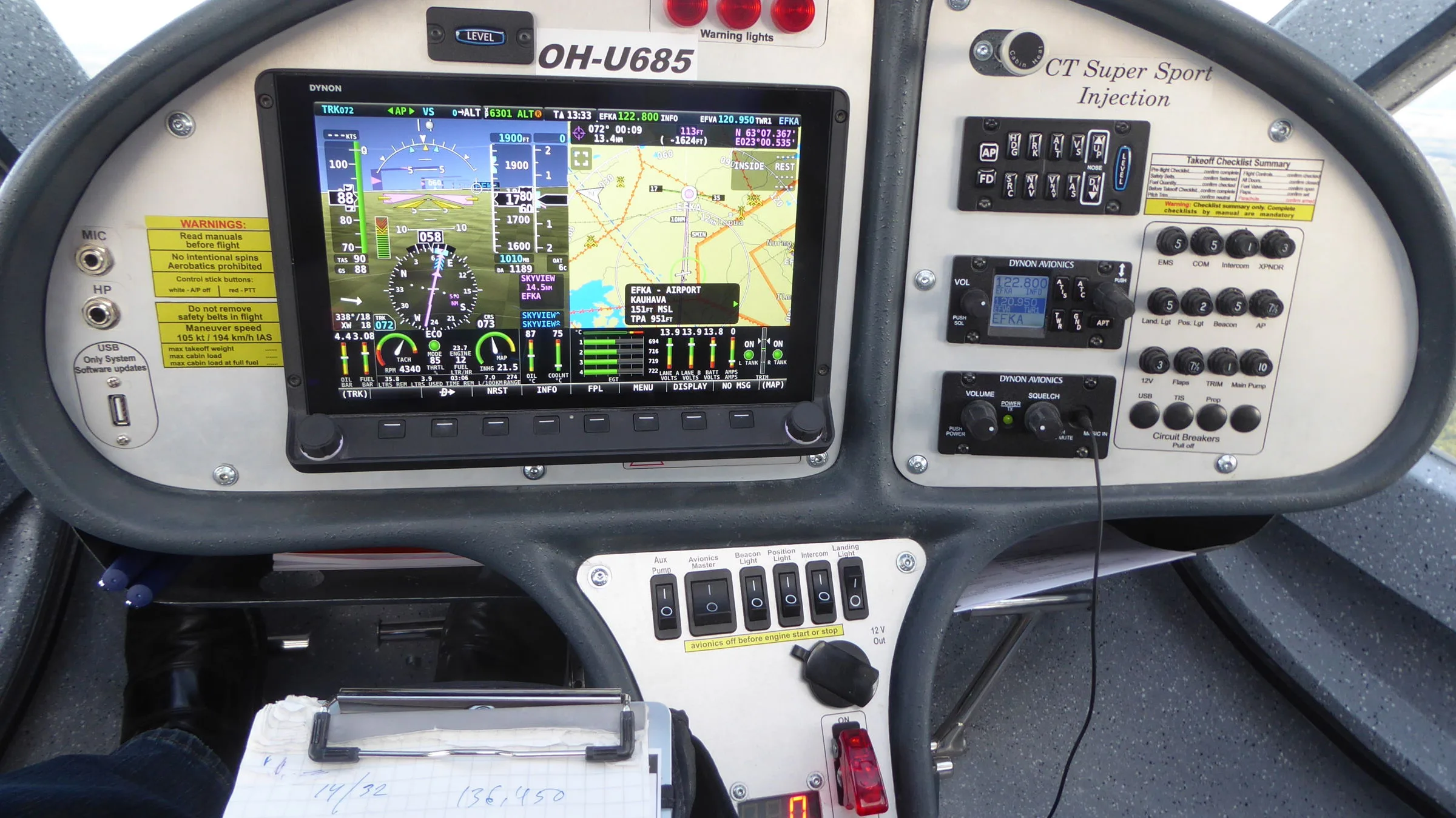 Cockpit and instrument panel of a 2019 Flight Design CT Supralight.