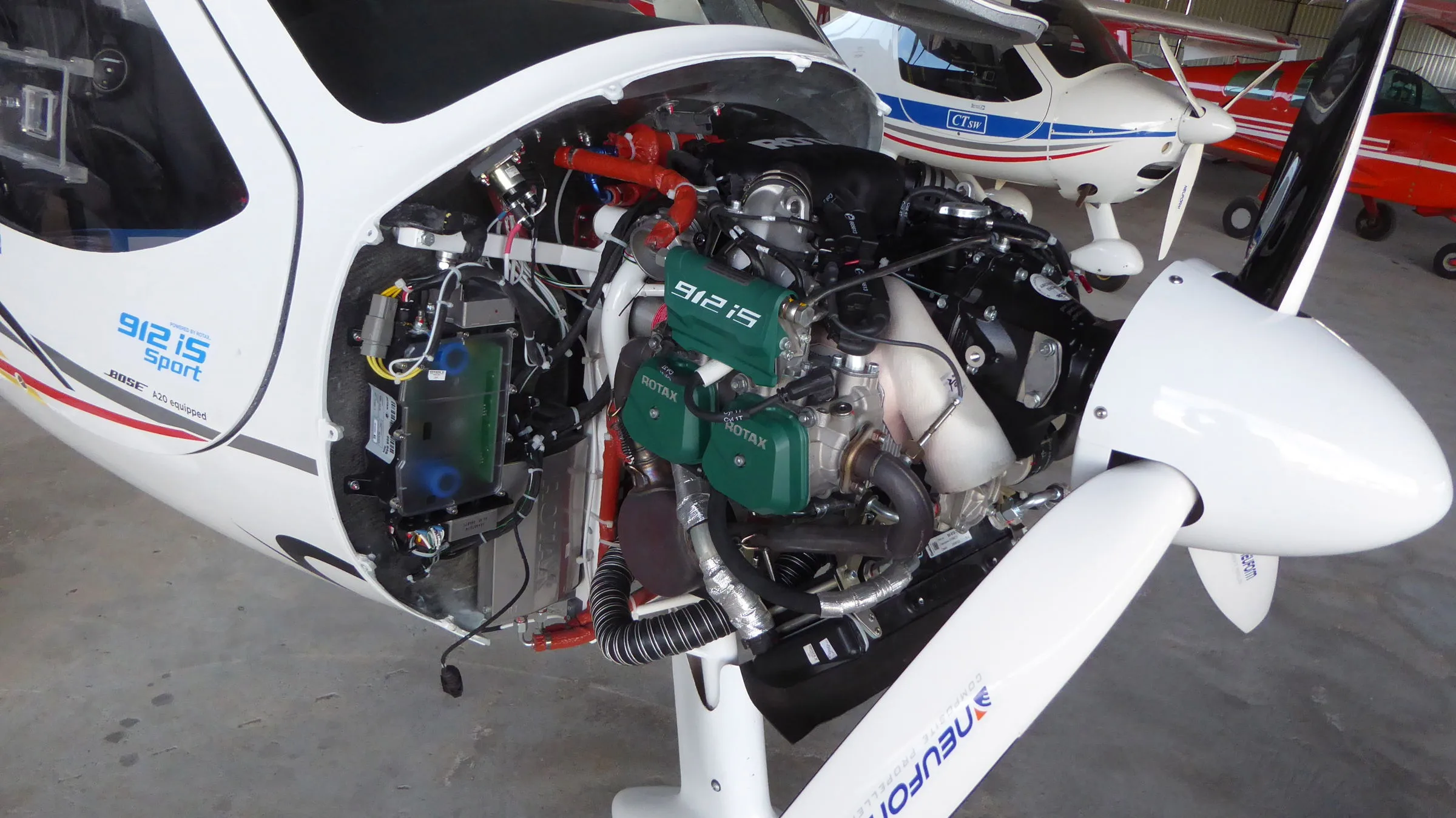 Engine detail of a 2019 Flight Design CT Supralight.