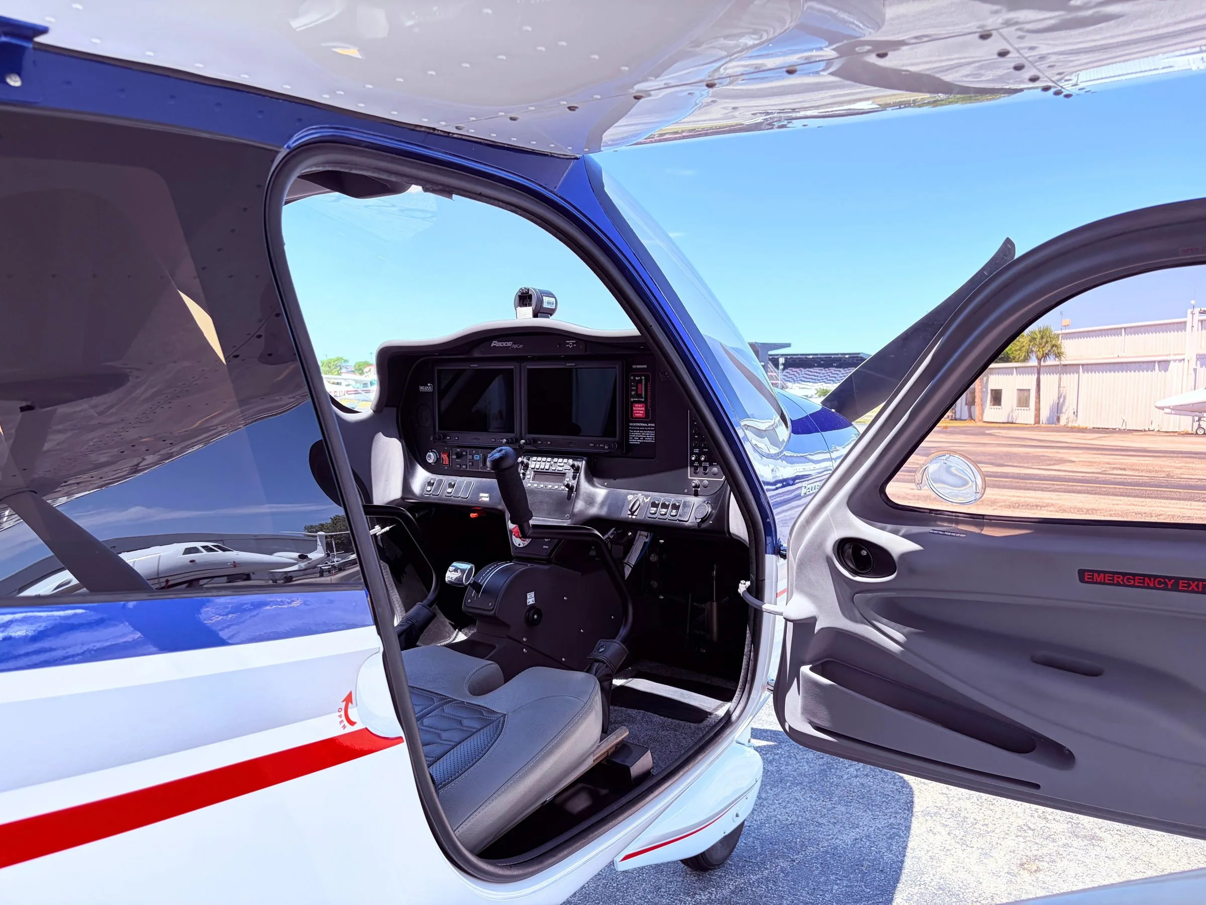 Cockpit and instrument panel of a 2022 Tecnam P2008.