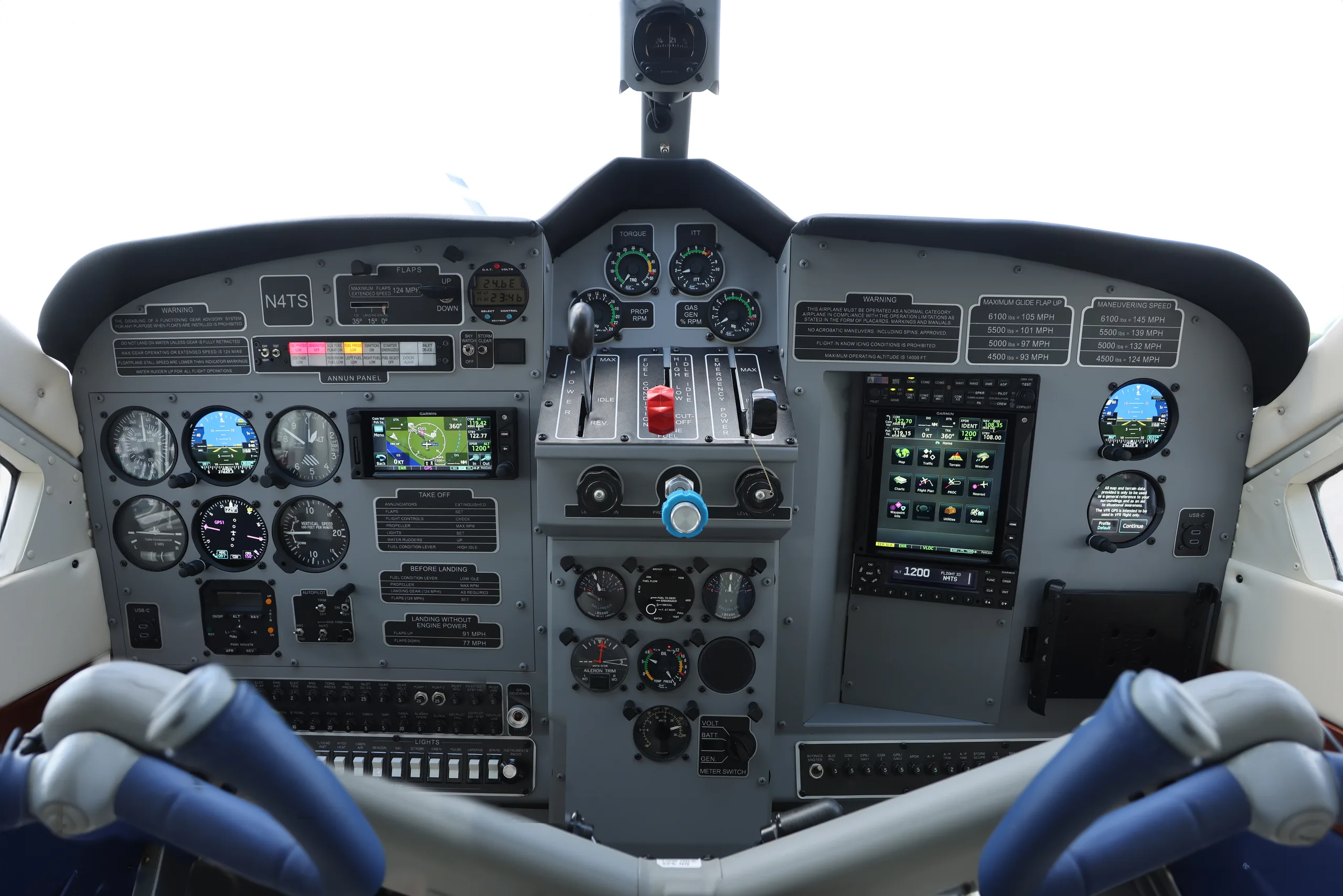 Cockpit and instrument panel of a 1955 de Havilland turbo beaver.