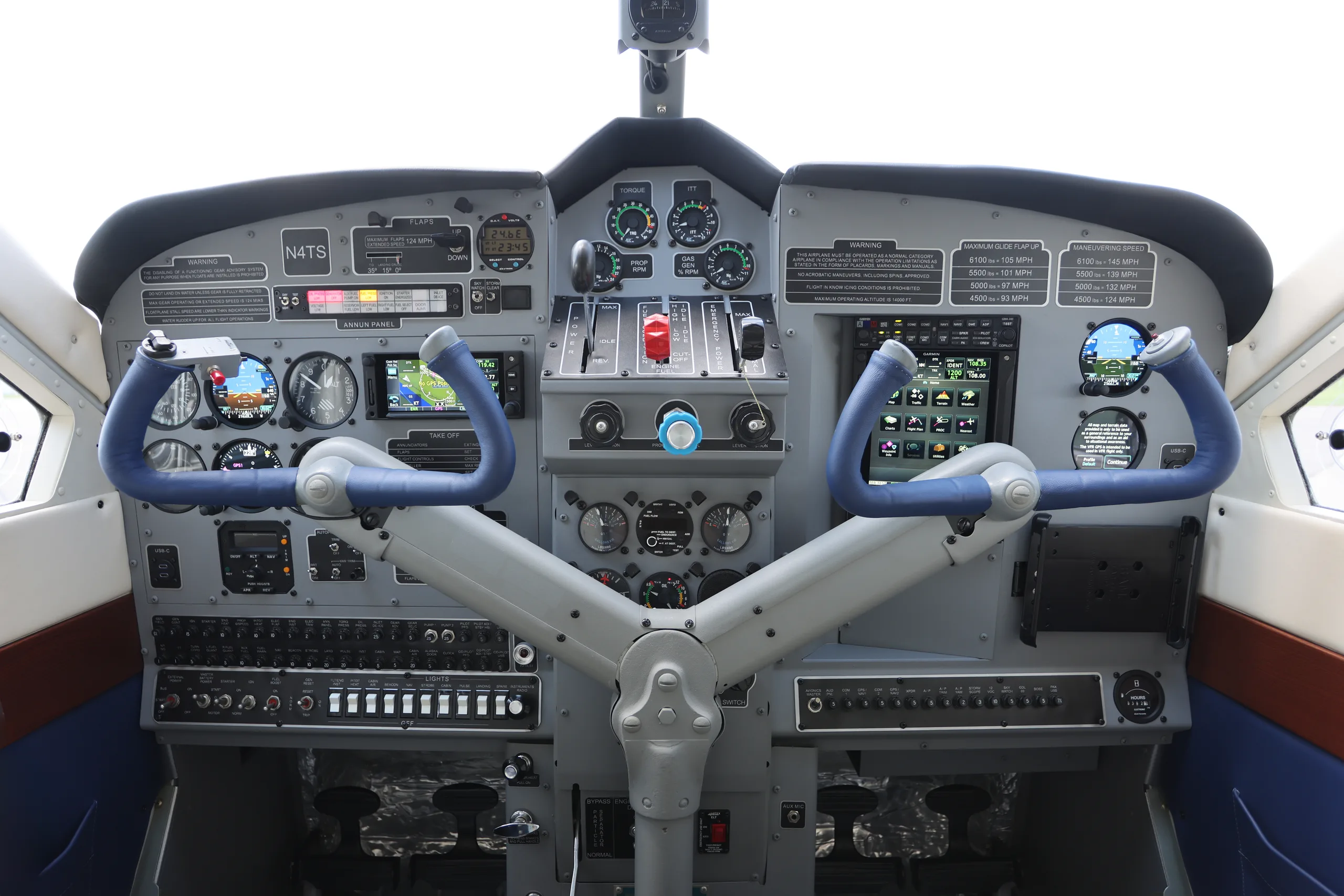 Cockpit and instrument panel of a 1955 de Havilland turbo beaver.