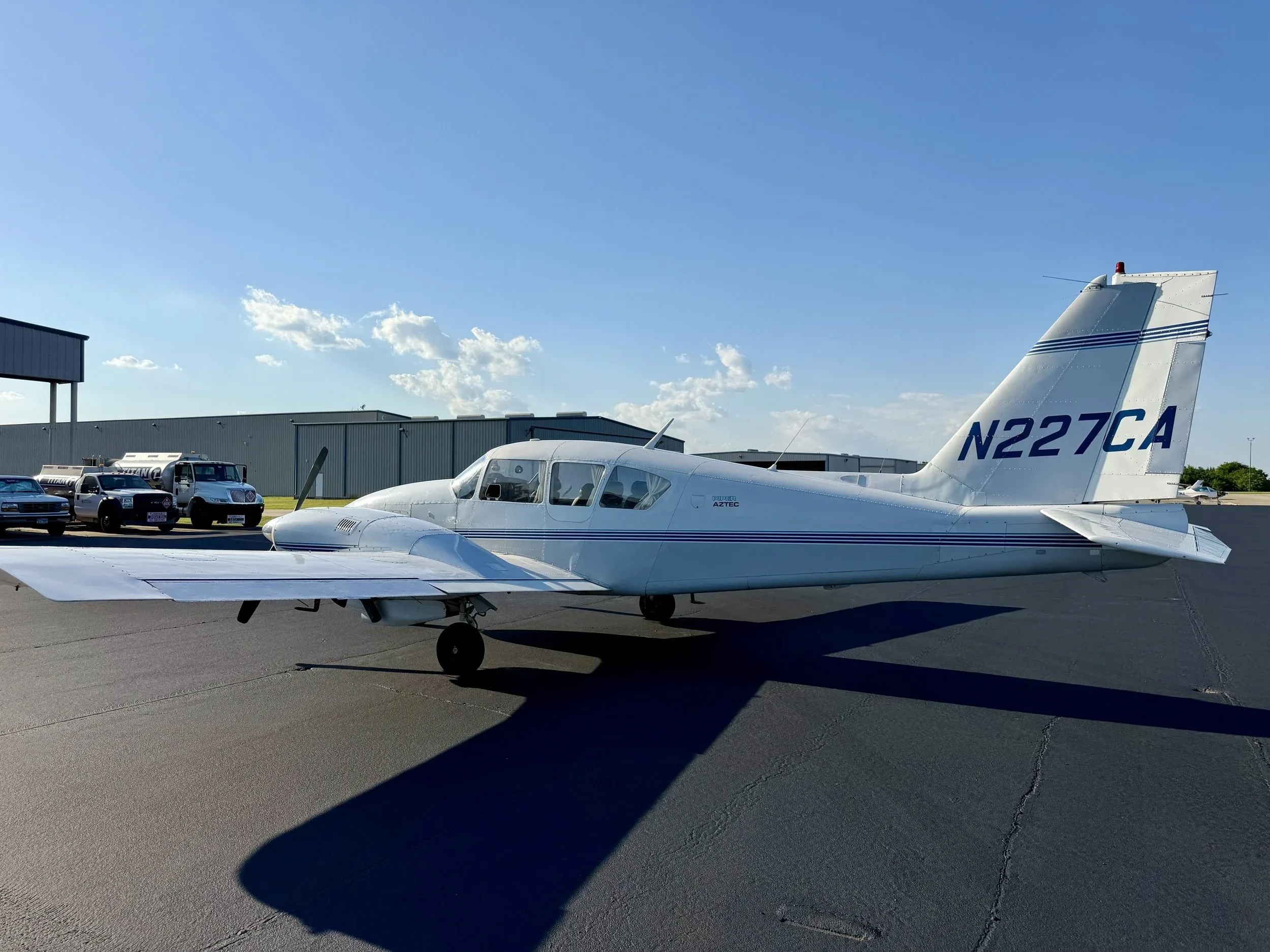Exterior view of a 1971 Zane Co Aero TURBO AZTEC E N227CA — Zane Co Aero, N227CA.
