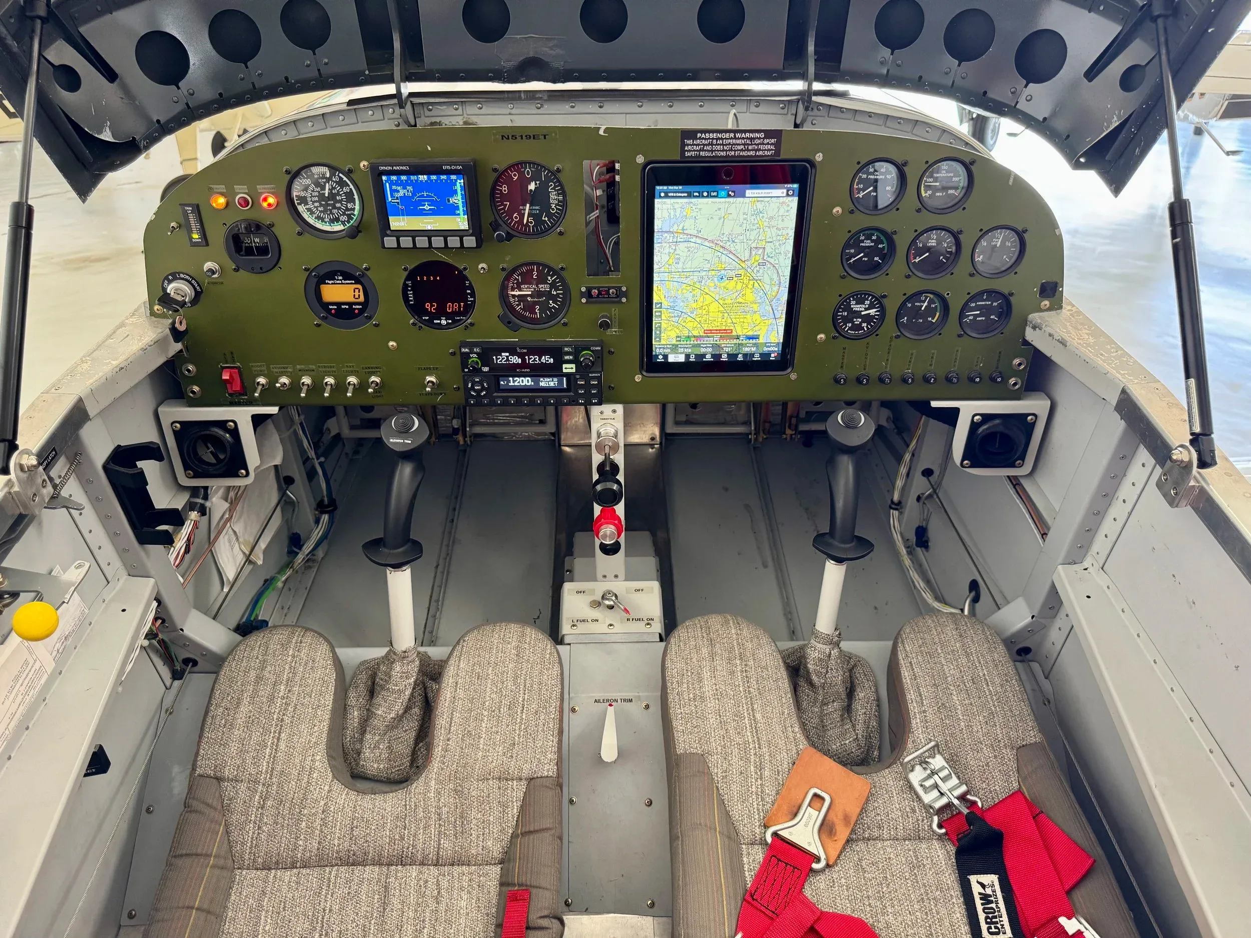 Cockpit and instrument panel of a 2020 Zane Co Aero rv 6 n519et.