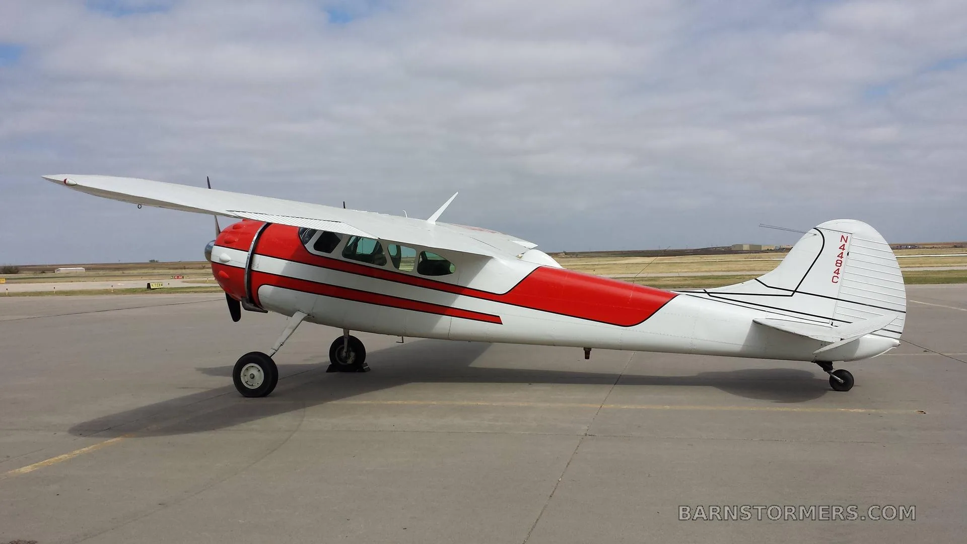 Exterior view of a 1953 Cessna 195, N4484C.