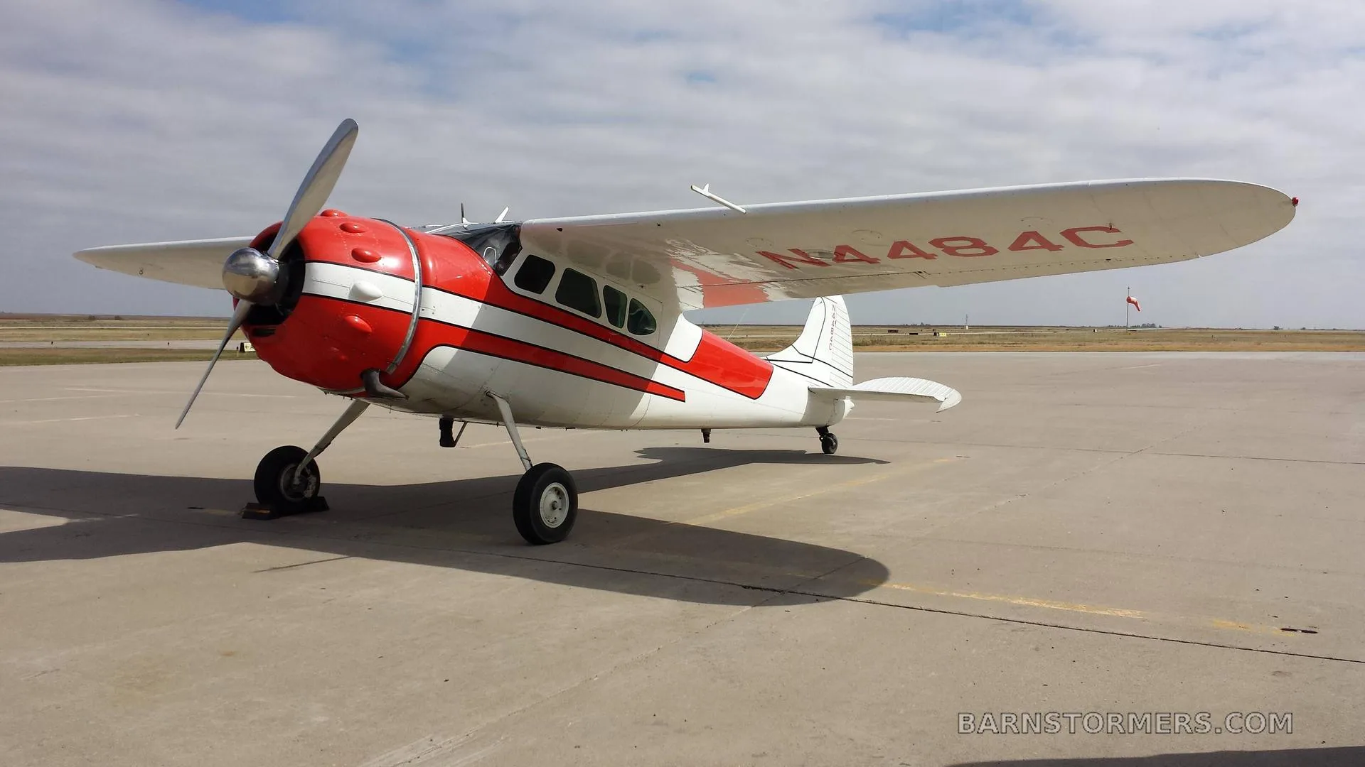 Exterior view of a 1953 Cessna 195, N4484C.