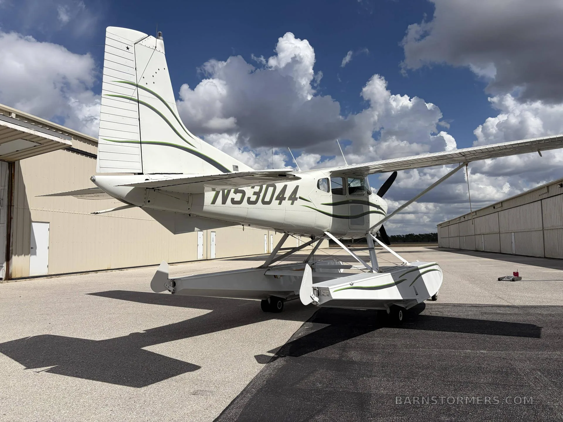 Exterior view of a 1973 Cessna A185F.