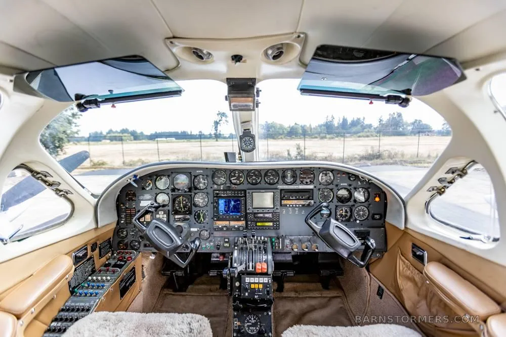 Cockpit and instrument panel of a 1972 Cessna 421B.