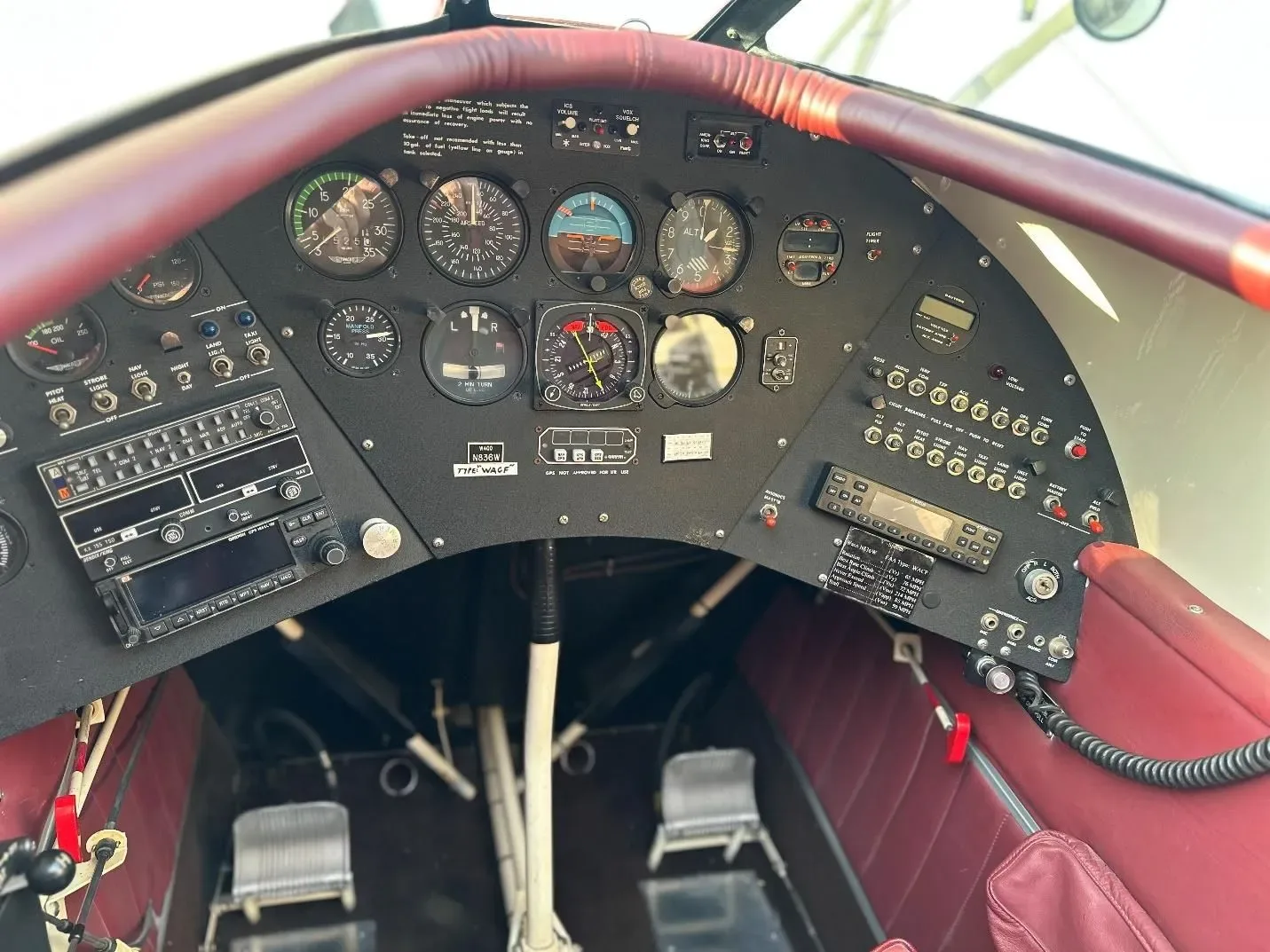 Cockpit and instrument panel of a WACO YMF 5C.