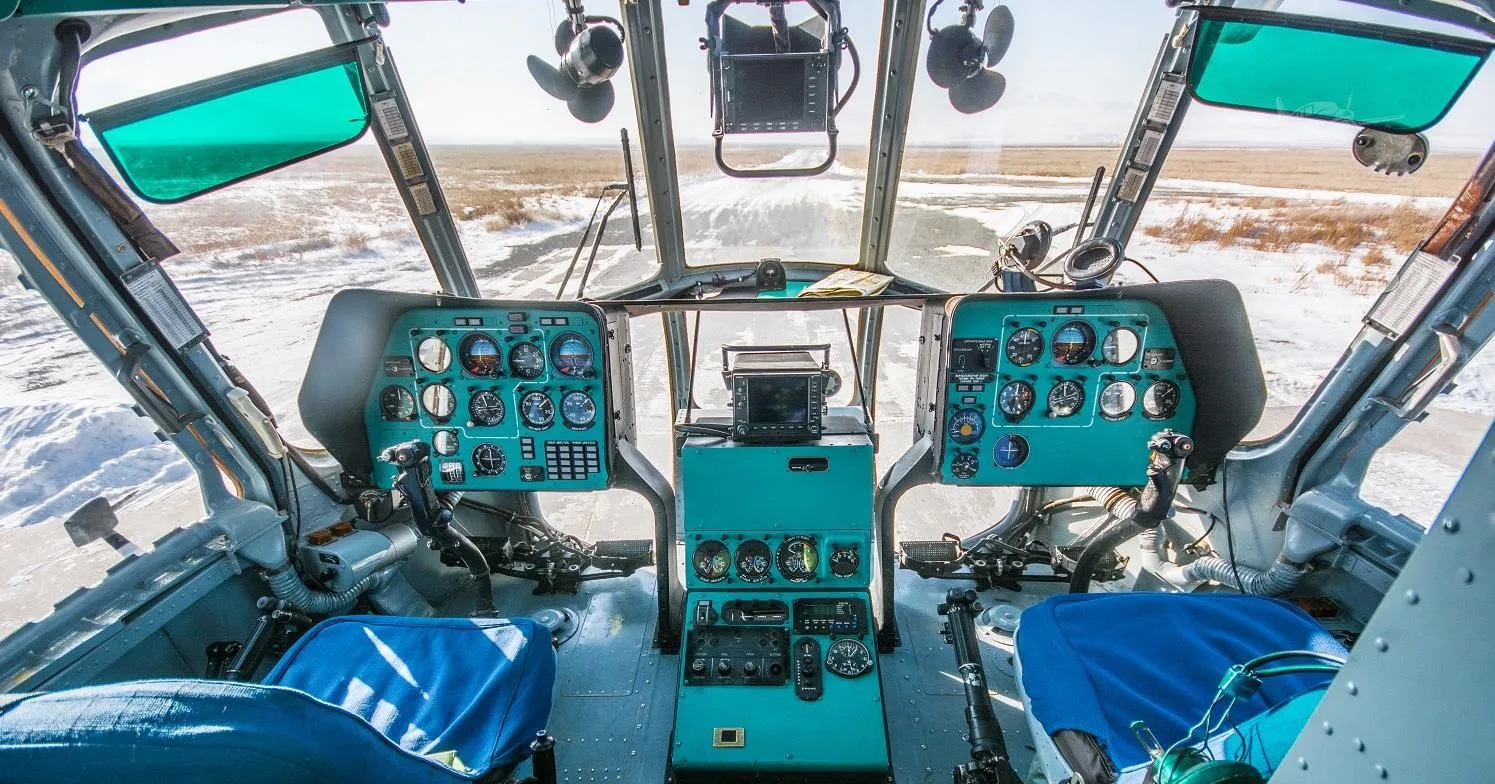 Cockpit and instrument panel of a 2011 MIL MI-8AMT.