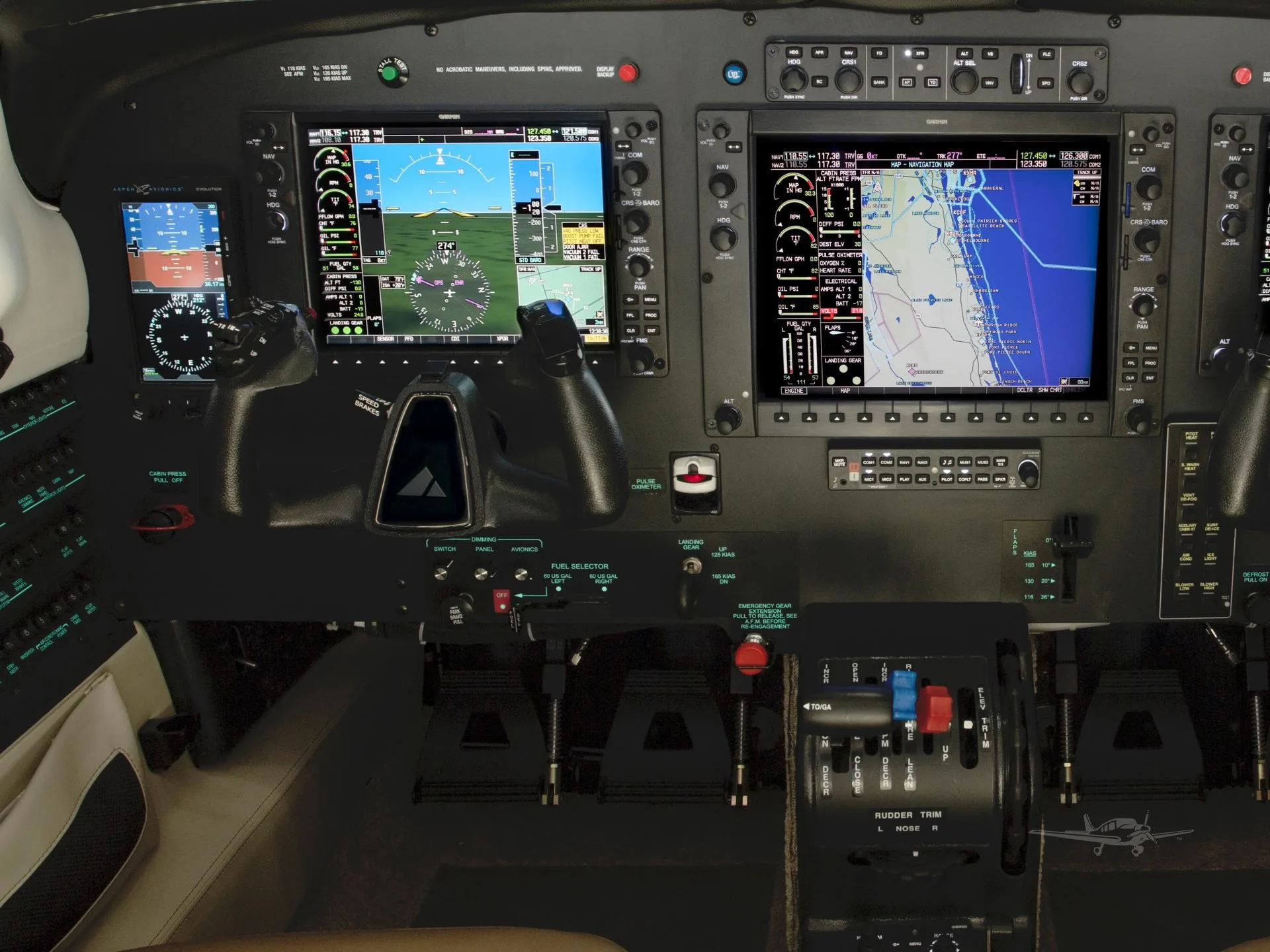 Cockpit and instrument panel of a 2026 PIPER M350.