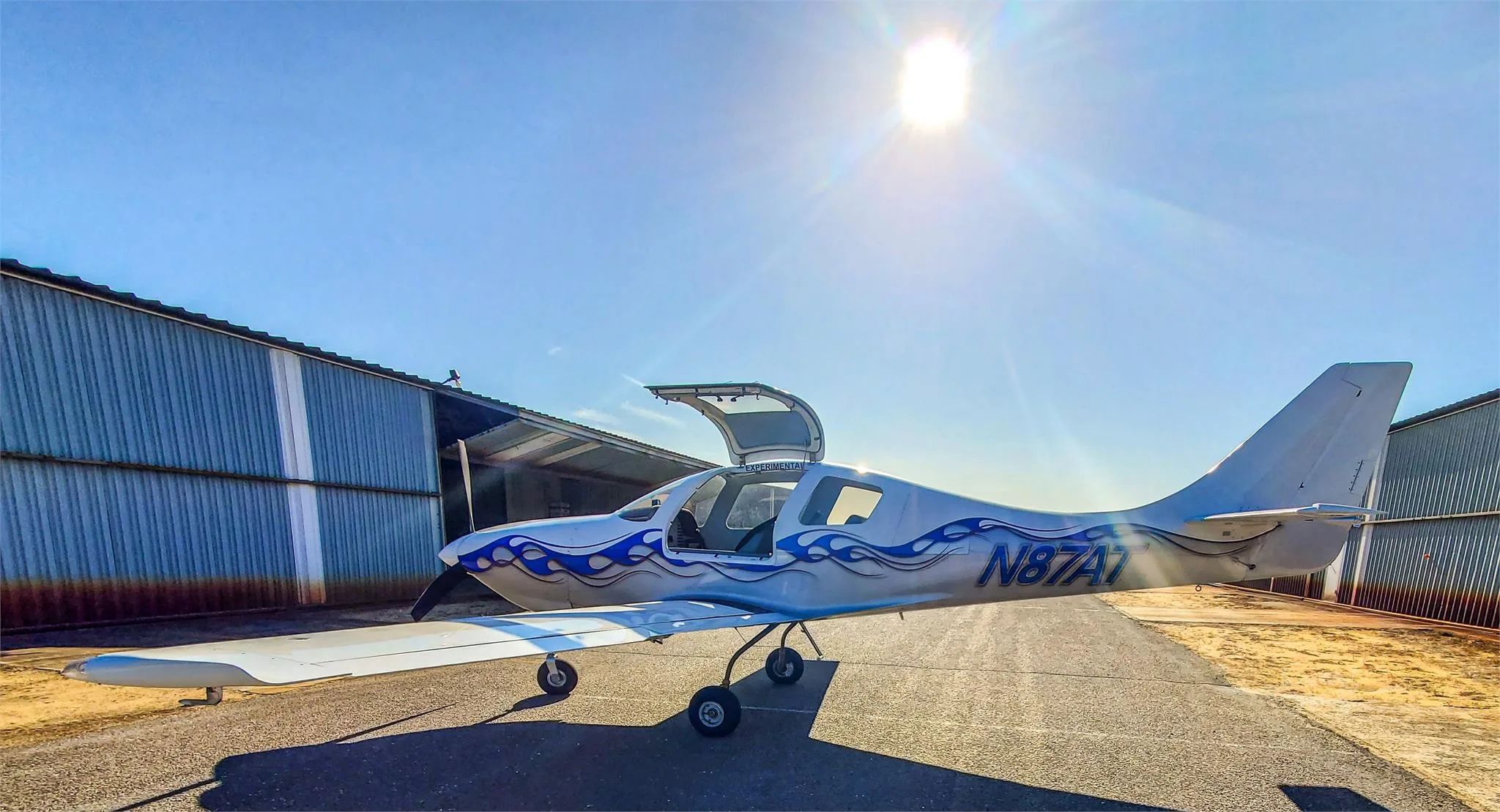 Exterior view of a 2003 LANCAIR IV-P, N87AT.