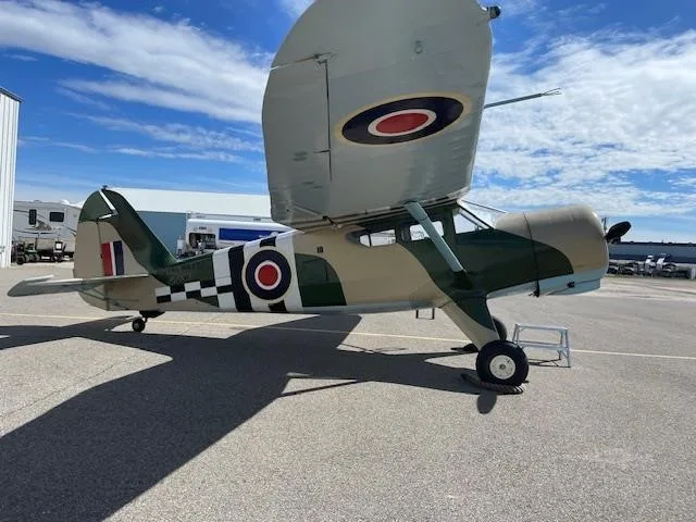 Exterior view of a 1943 STINSON V77 GULLWING, C-GLWI.