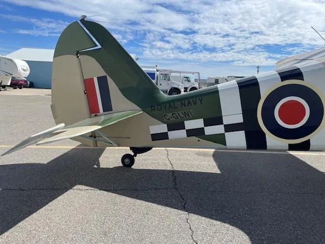 Exterior view of a 1943 STINSON V77 GULLWING, C-GLWI.