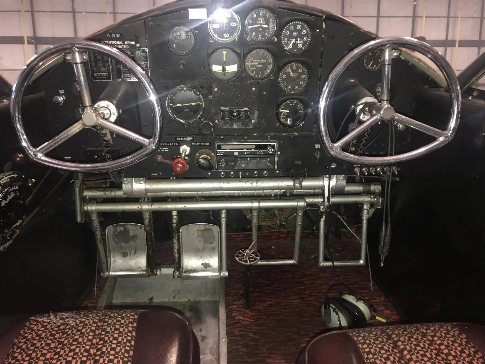 Cockpit and instrument panel of a 1943 STINSON V77 GULLWING.