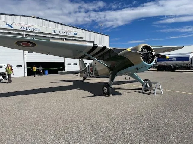 Exterior view of a 1943 STINSON V77 GULLWING, C-GLWI.
