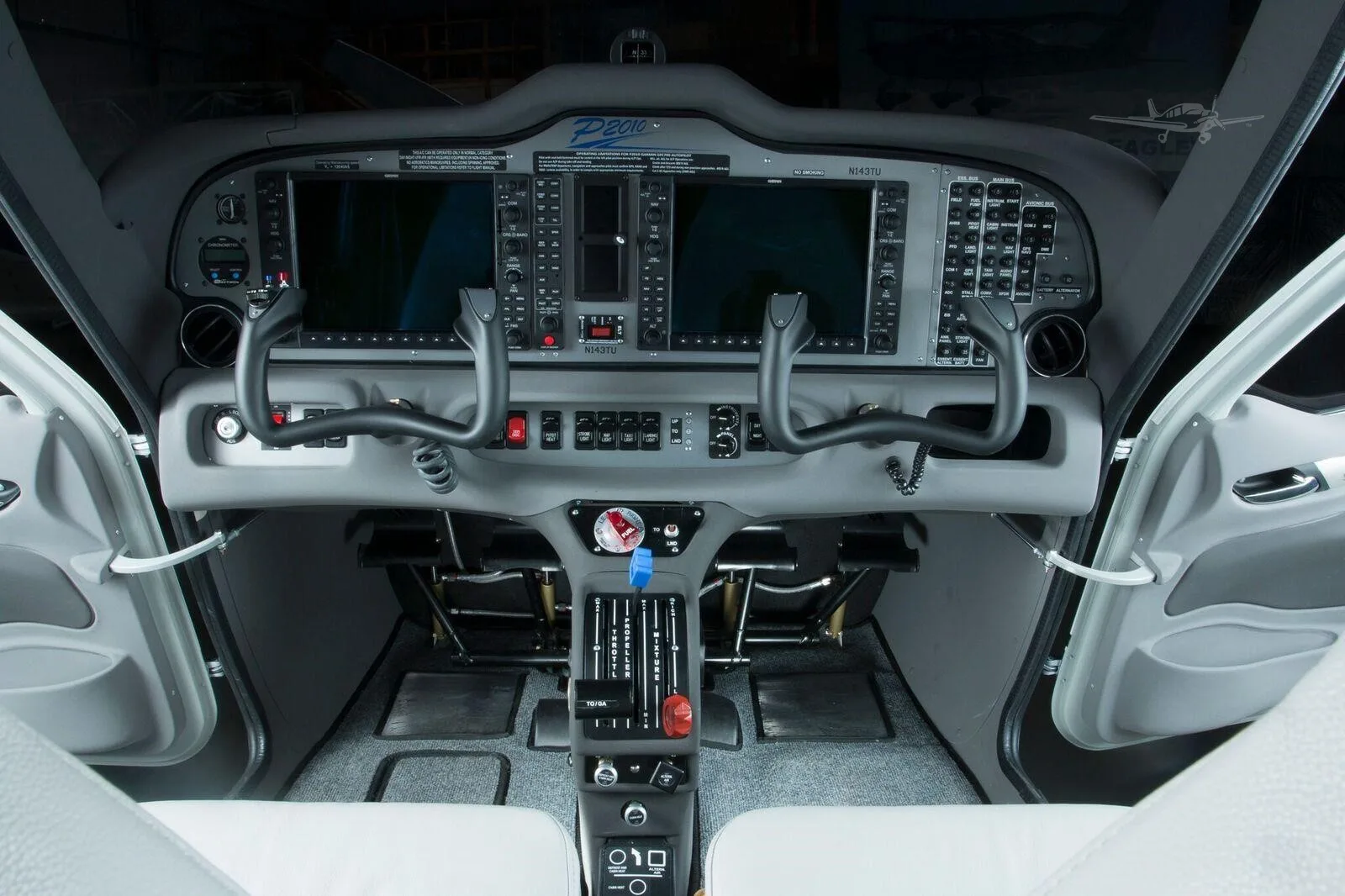 Cockpit and instrument panel of a 2021 TECNAM P2010.