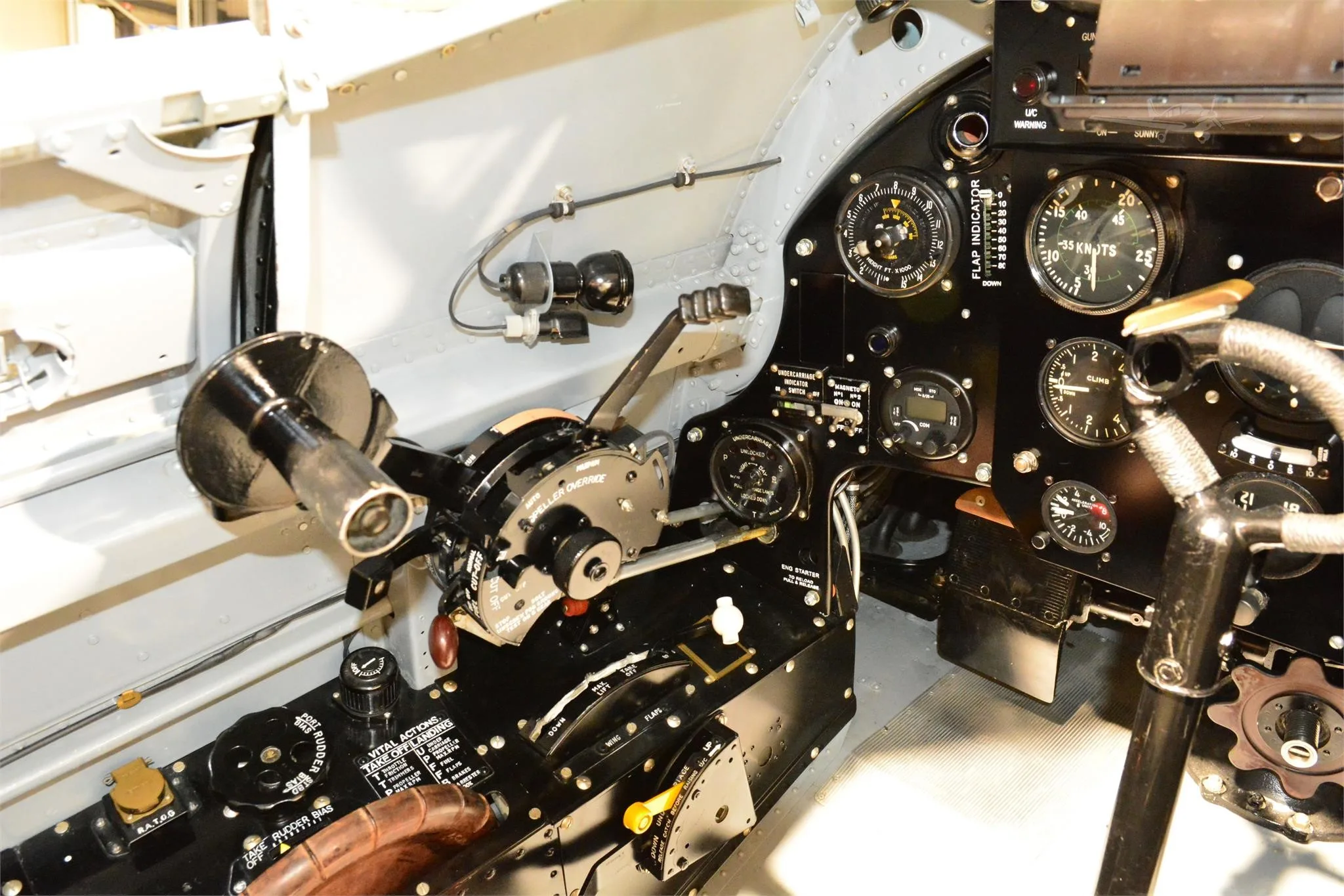 Cockpit and instrument panel of a 1947 HAWKER SEA FURY MK X.