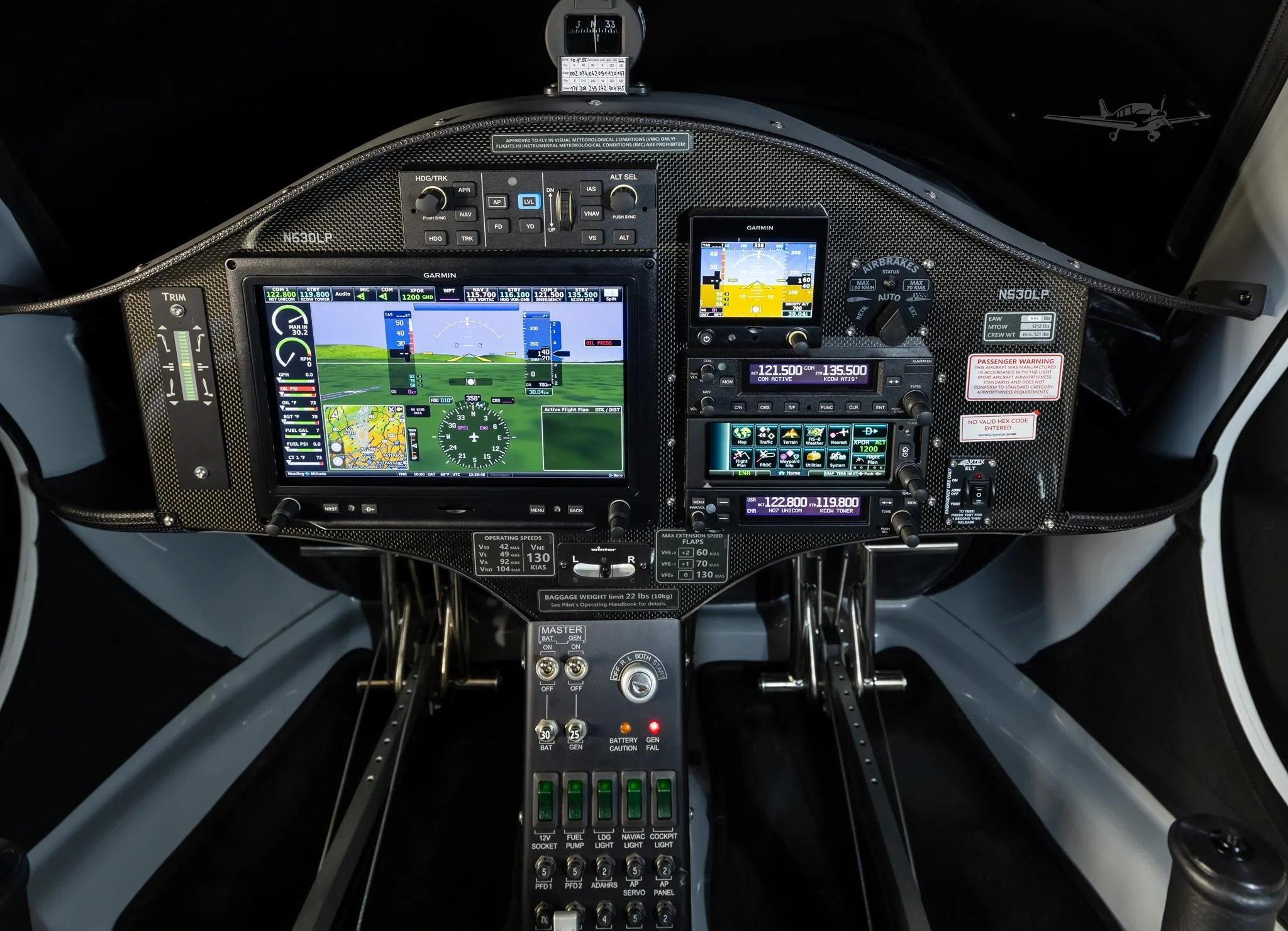 Cockpit and instrument panel of a 2026 PIPISTREL ALPHA TRAINER.