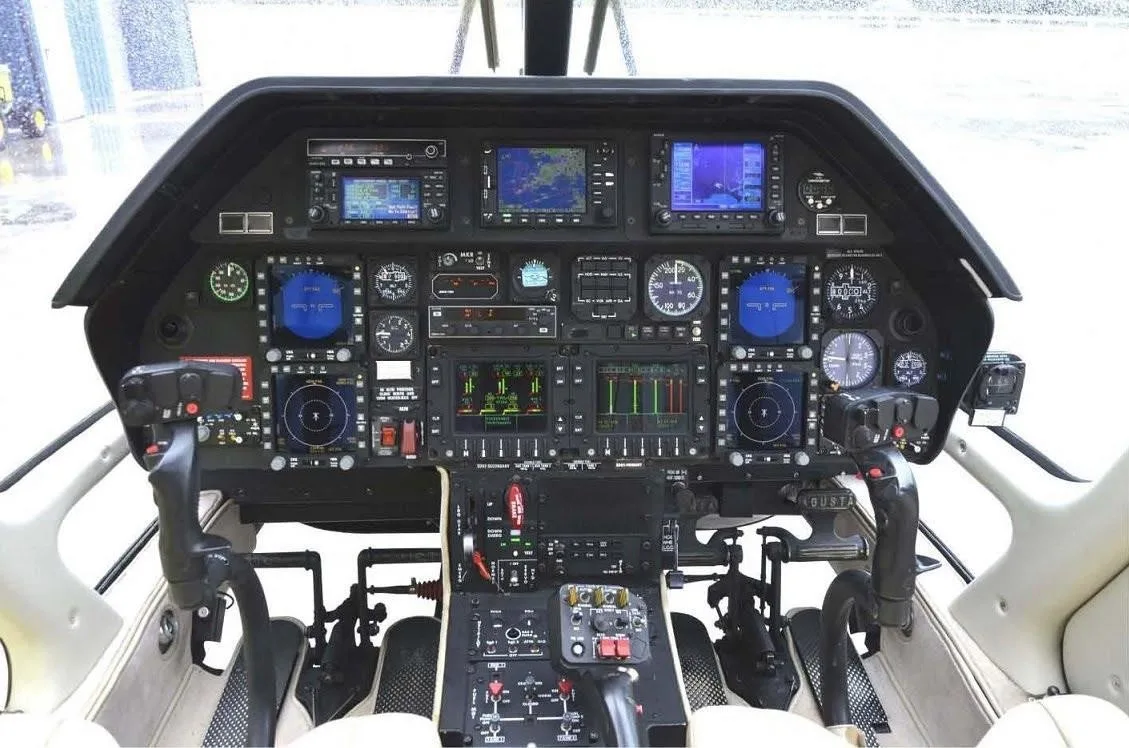 Cockpit and instrument panel of a 2005 AGUSTA A109S GRAND.