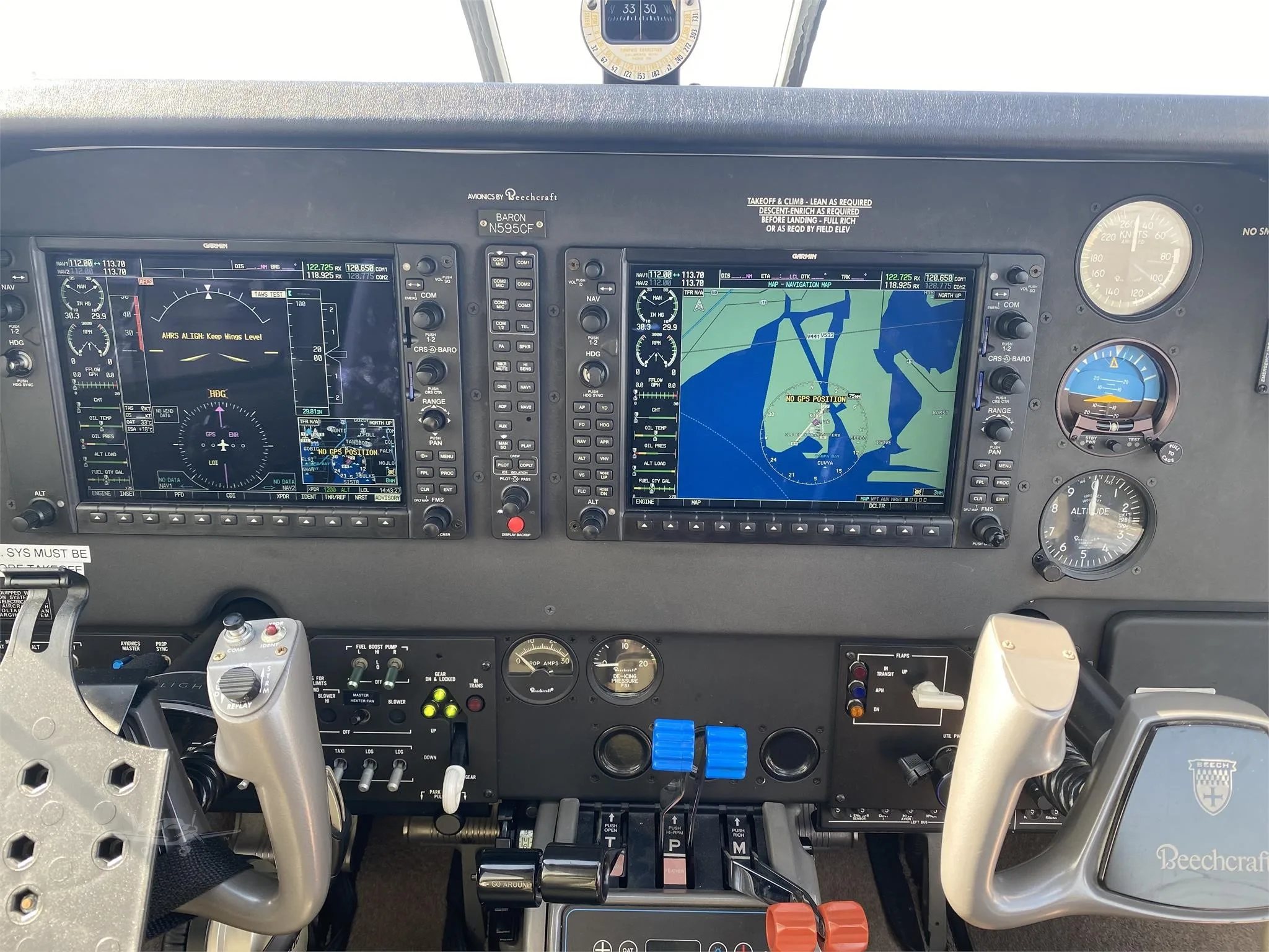 Cockpit and instrument panel of a 2012 BEECHCRAFT G58 BARON.