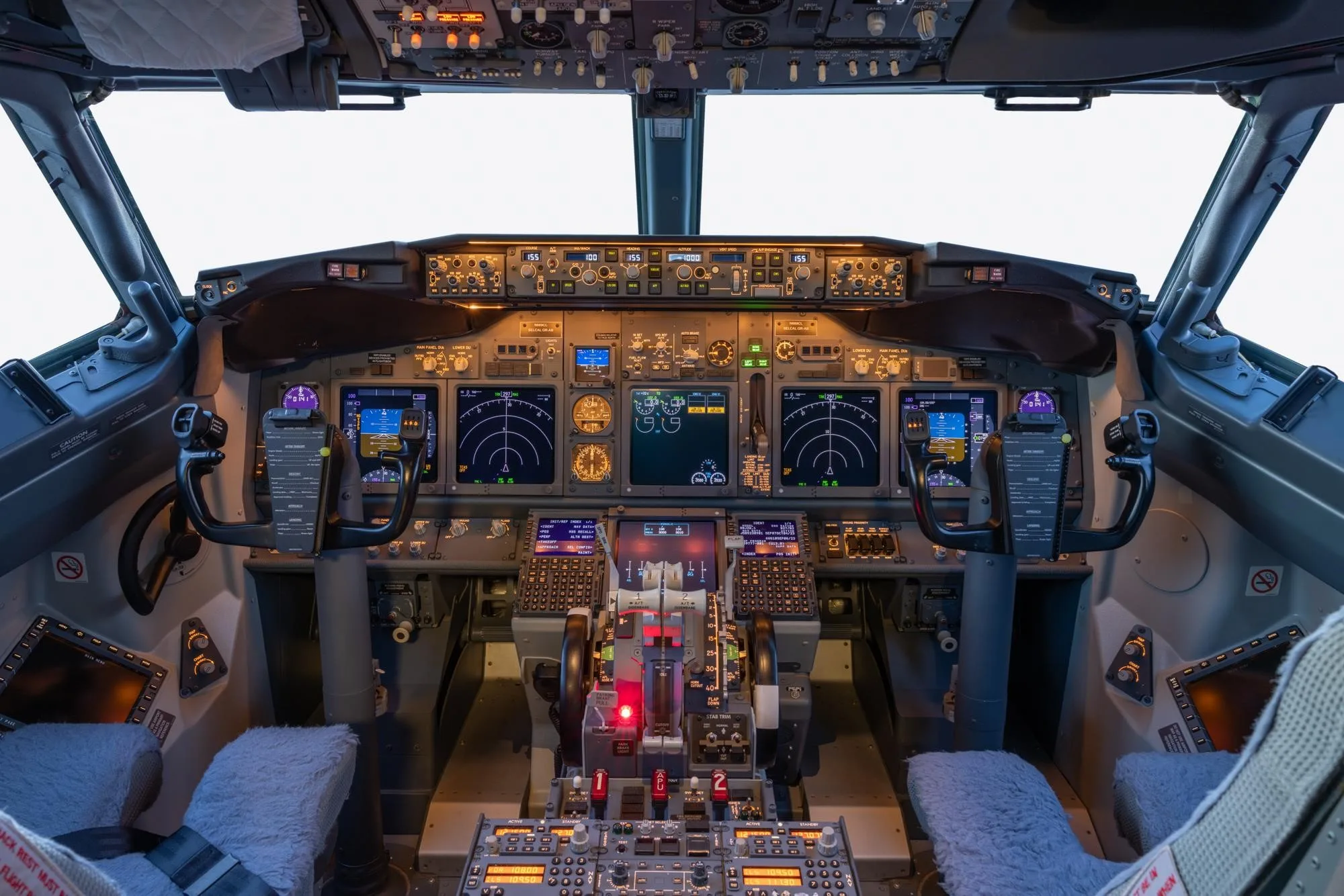 Cockpit and instrument panel of a 2018 BOEING BBJ2.