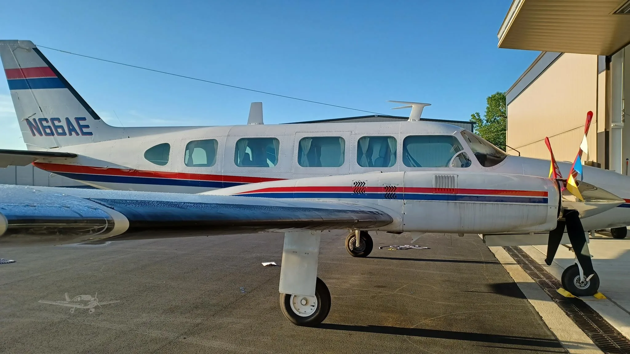 Exterior view of a 1974 PIPER NAVAJO CHIEFTAIN, N66AE.