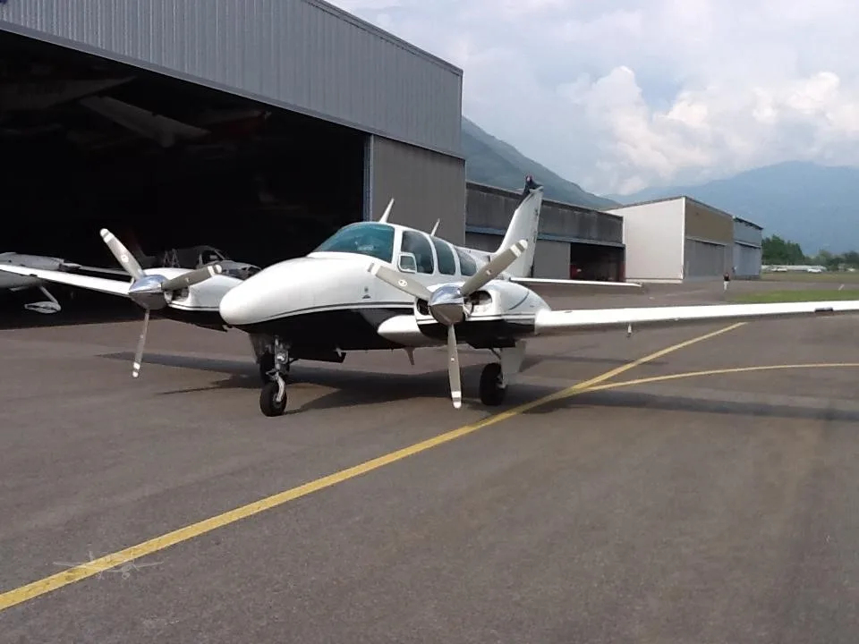 Exterior view of a 1968 BEECHCRAFT B55 BARON, I-ALAK.