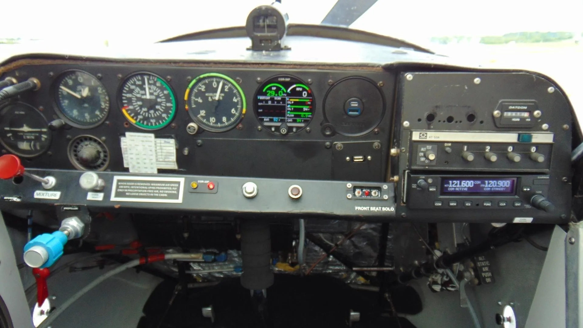 Cockpit and instrument panel of a 1973 AMERICAN CHAMPION 8-KCAB DECATHLON.