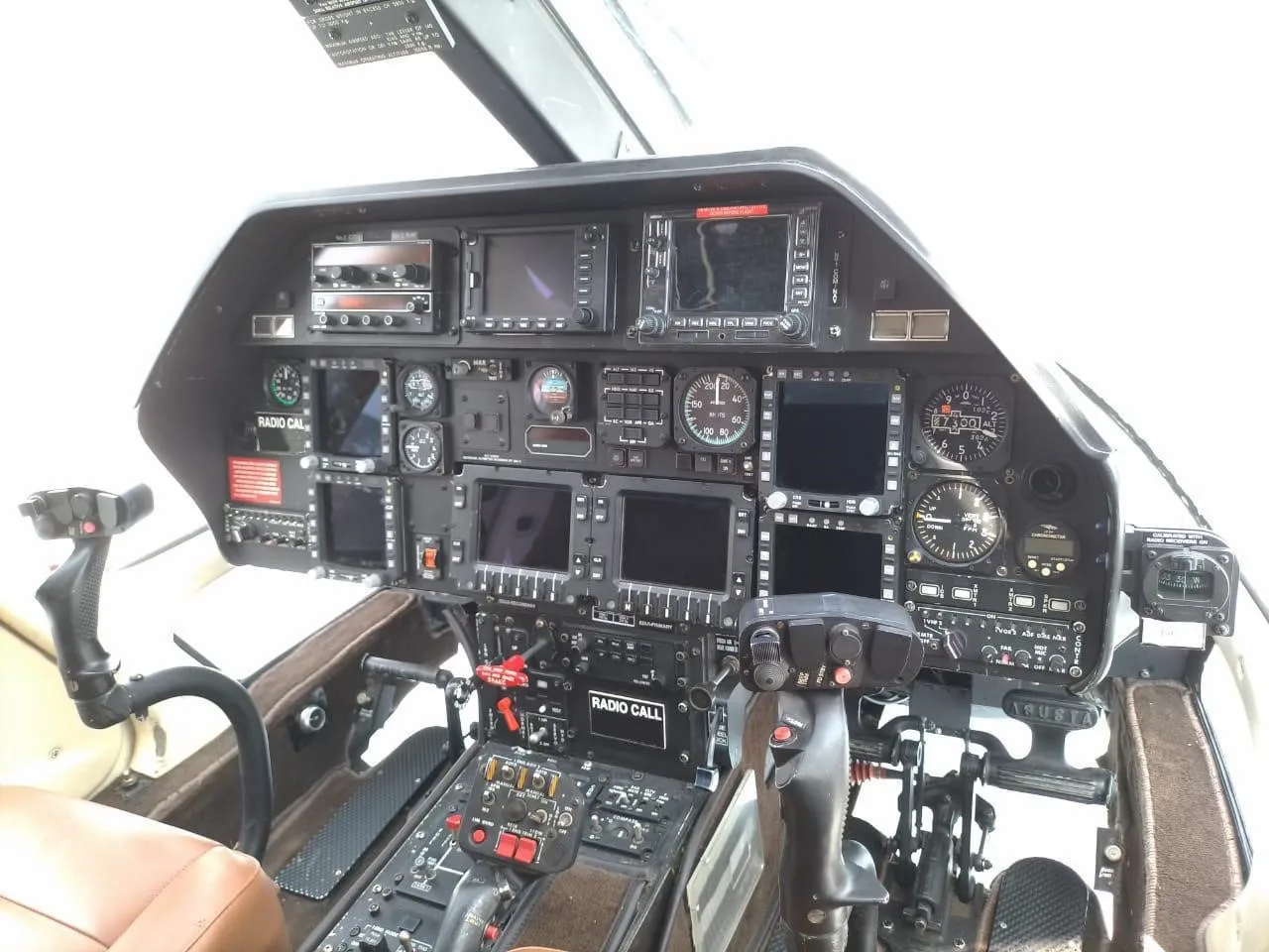 Cockpit and instrument panel of a 2004 AGUSTA A109E POWER.
