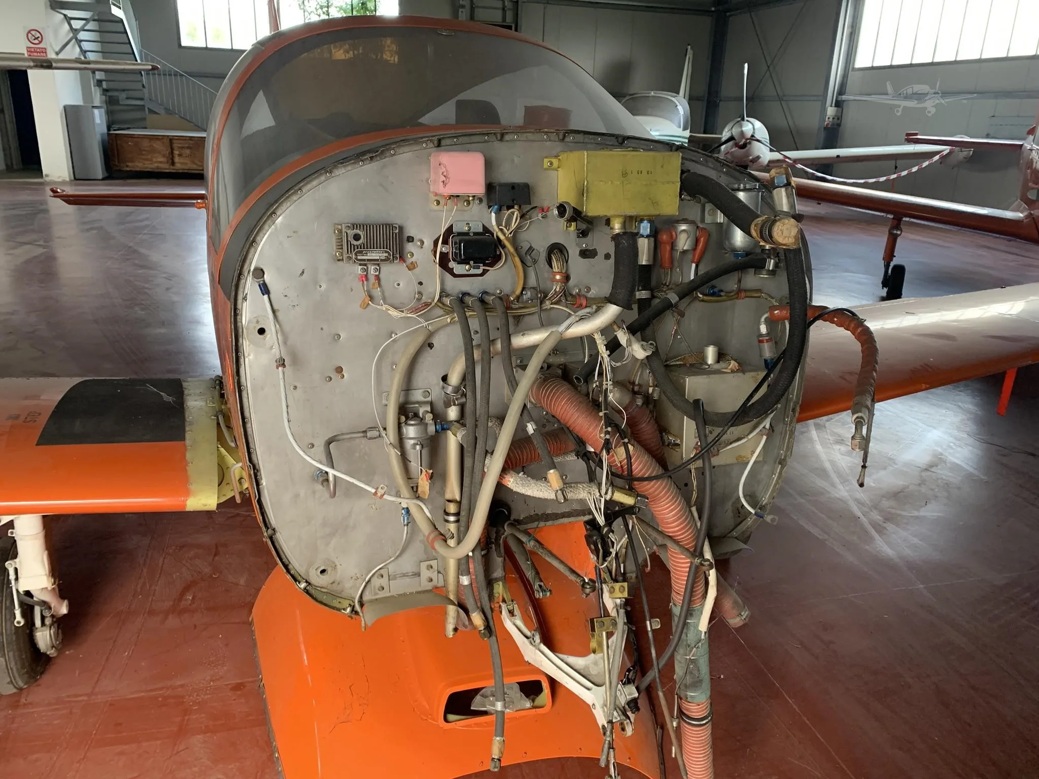 Engine detail of a 1970 SIAI MARCHETTI SF260.