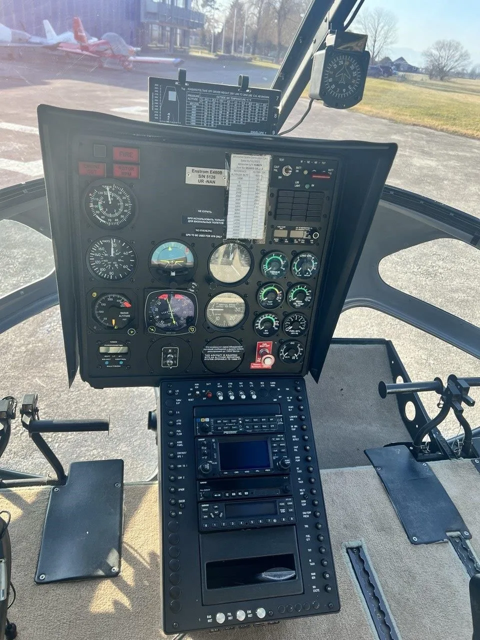 Cockpit and instrument panel of a 2008 ENSTROM 480B TURBINE.