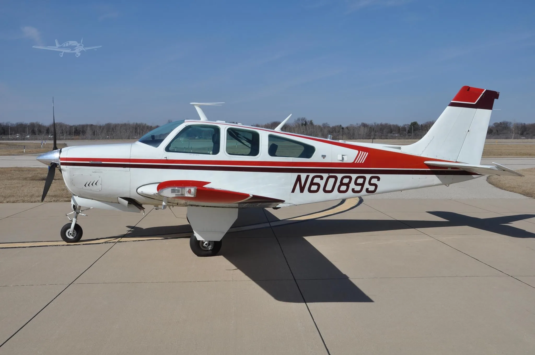 Exterior view of a 1975 BEECHCRAFT F33A BONANZA, N6089S.