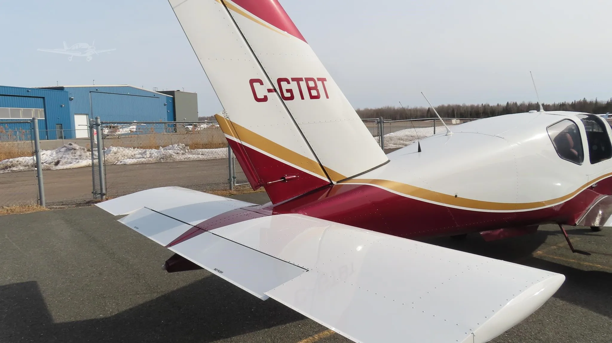 Exterior view of a 1989 SOCATA TB-20 TRINIDAD, C-GTBT.