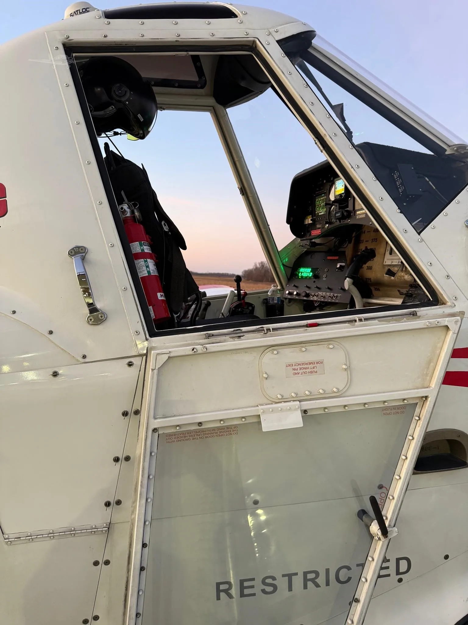 Cockpit and instrument panel of a 2021 THRUSH 510P2+.