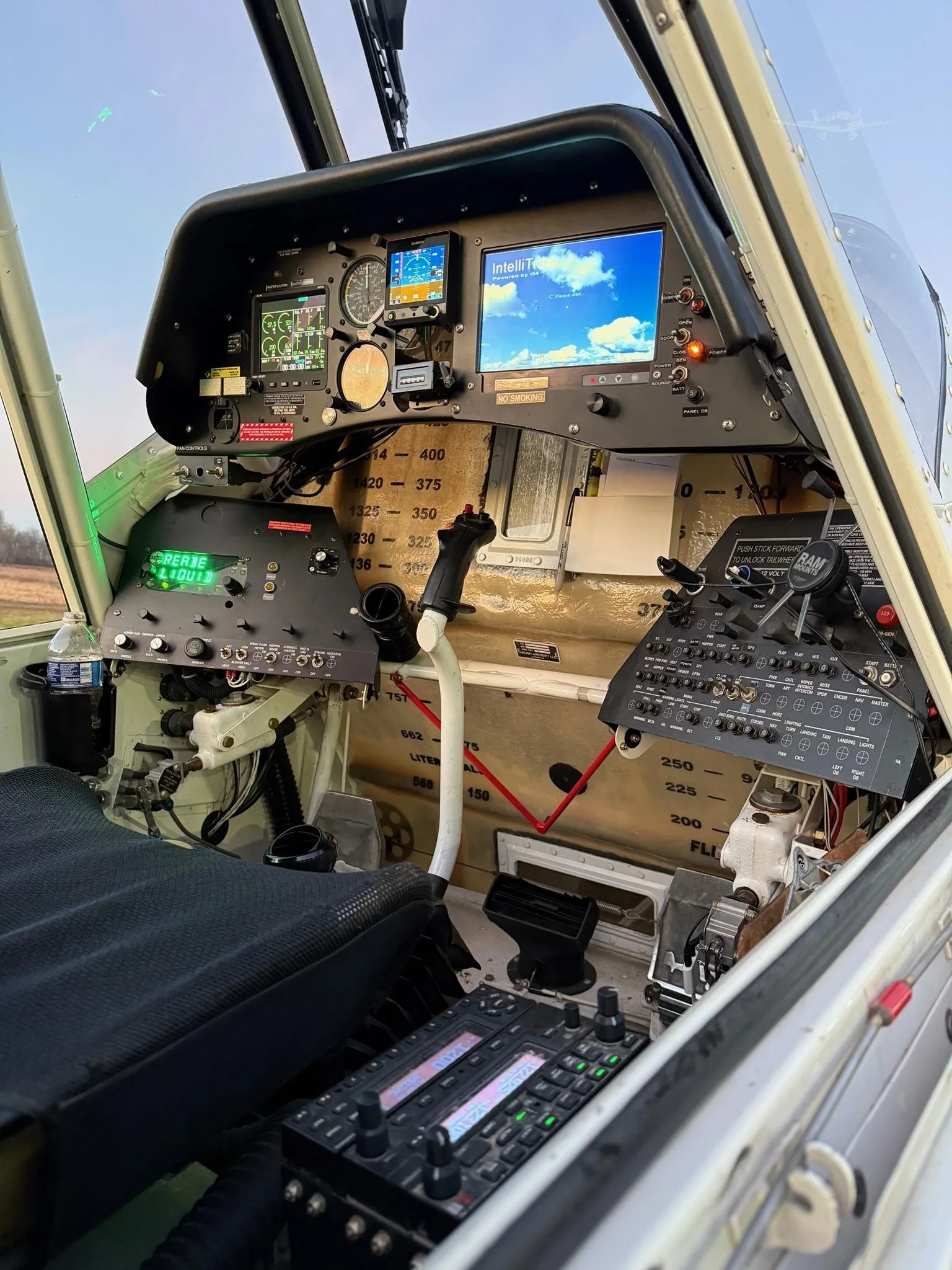 Cockpit and instrument panel of a 2021 THRUSH 510P2+.