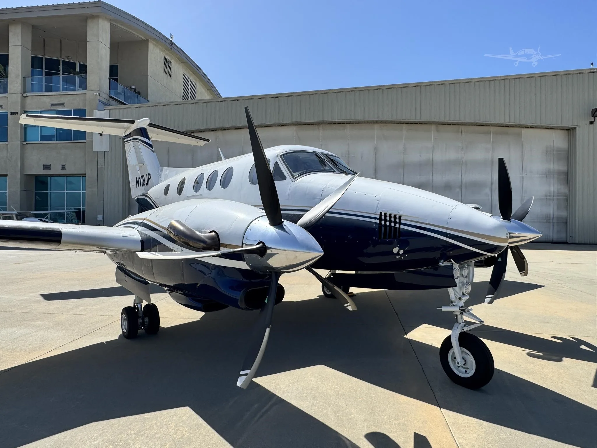 Exterior view of a 1980 BEECHCRAFT KING AIR F90, N128JP.