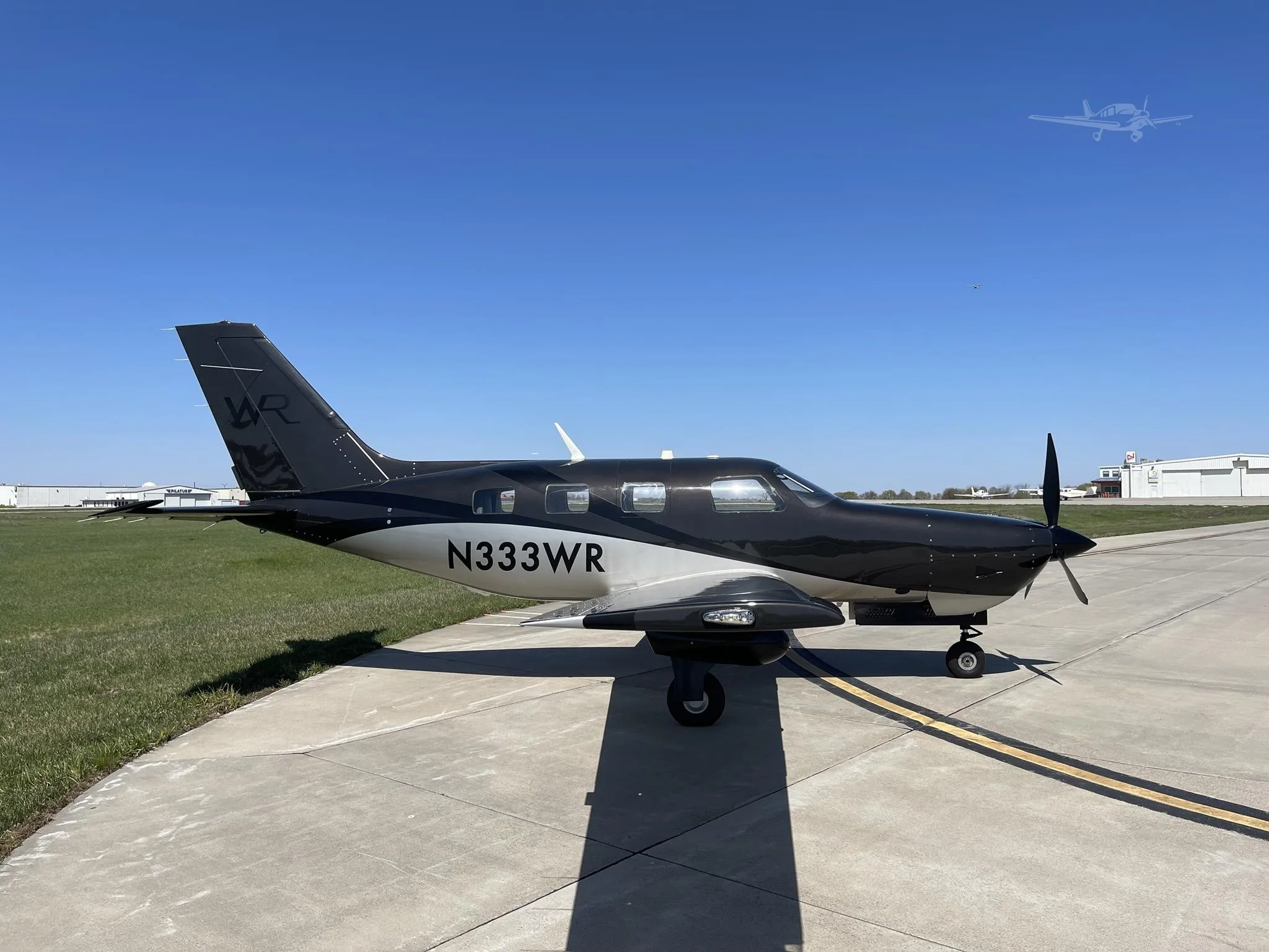 Exterior view of a 2022 PIPER M350, N333WR.
