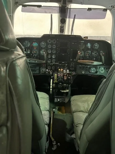 Cockpit and instrument panel of a 1974 MITSUBISHI MU 2K.