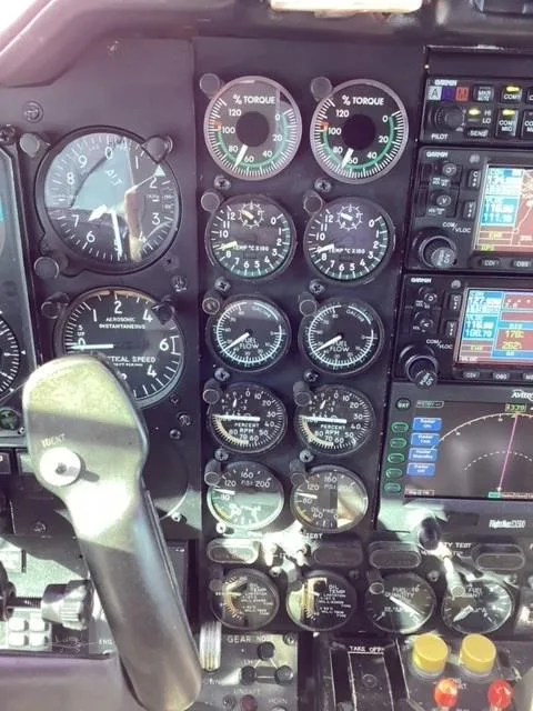 Cockpit and instrument panel of a 1974 MITSUBISHI MU 2K.